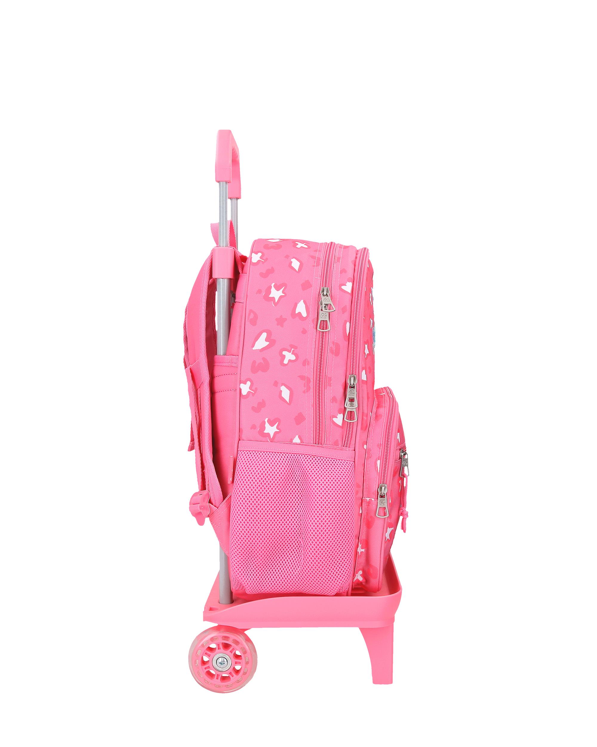 Mochila Escolar 40 Cm Pjl Evelyn Dois Compartimentos com Trolley Rosa Rosa-2