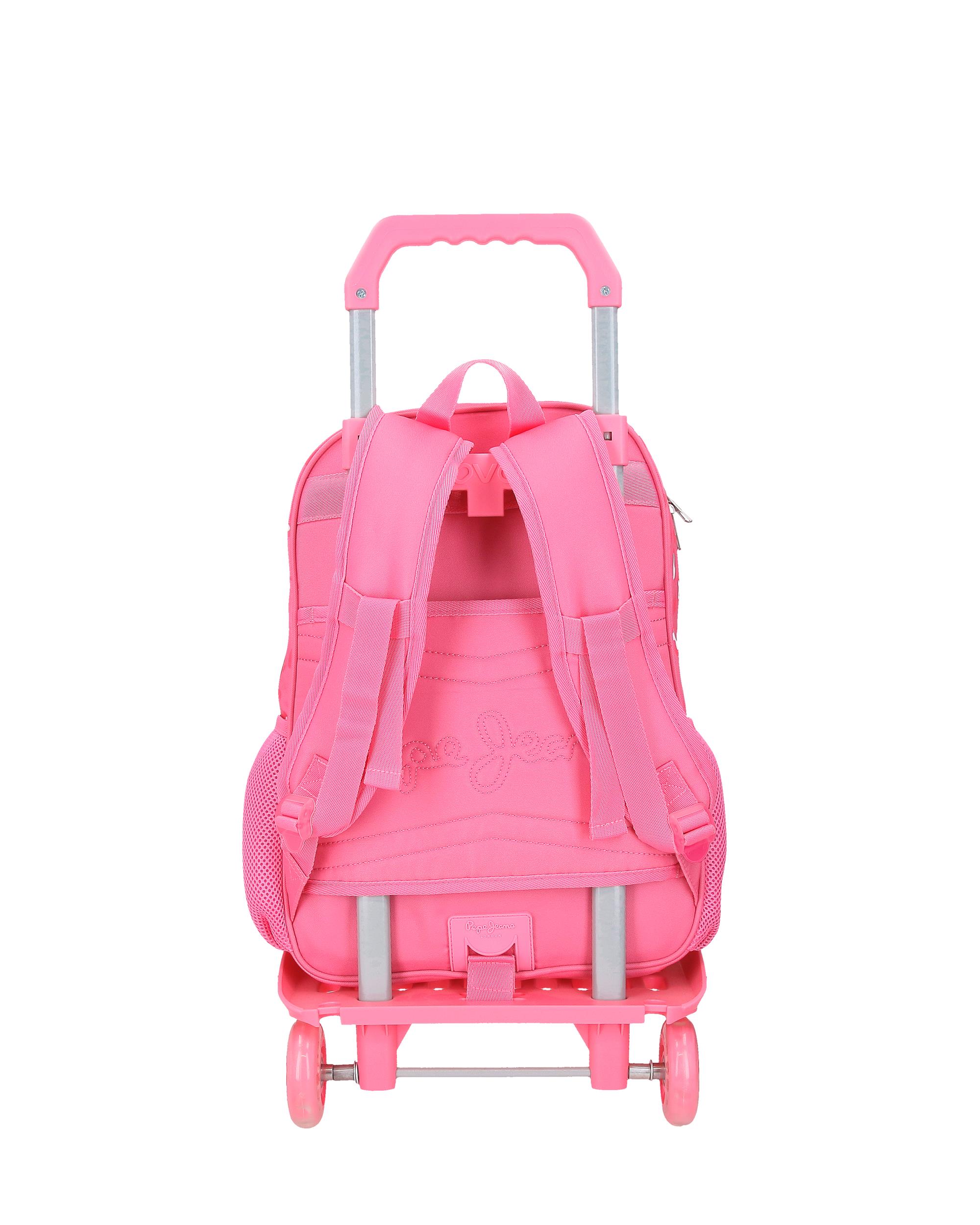 Mochila Escolar 40 Cm Pjl Evelyn Dois Compartimentos com Trolley Rosa Rosa-3