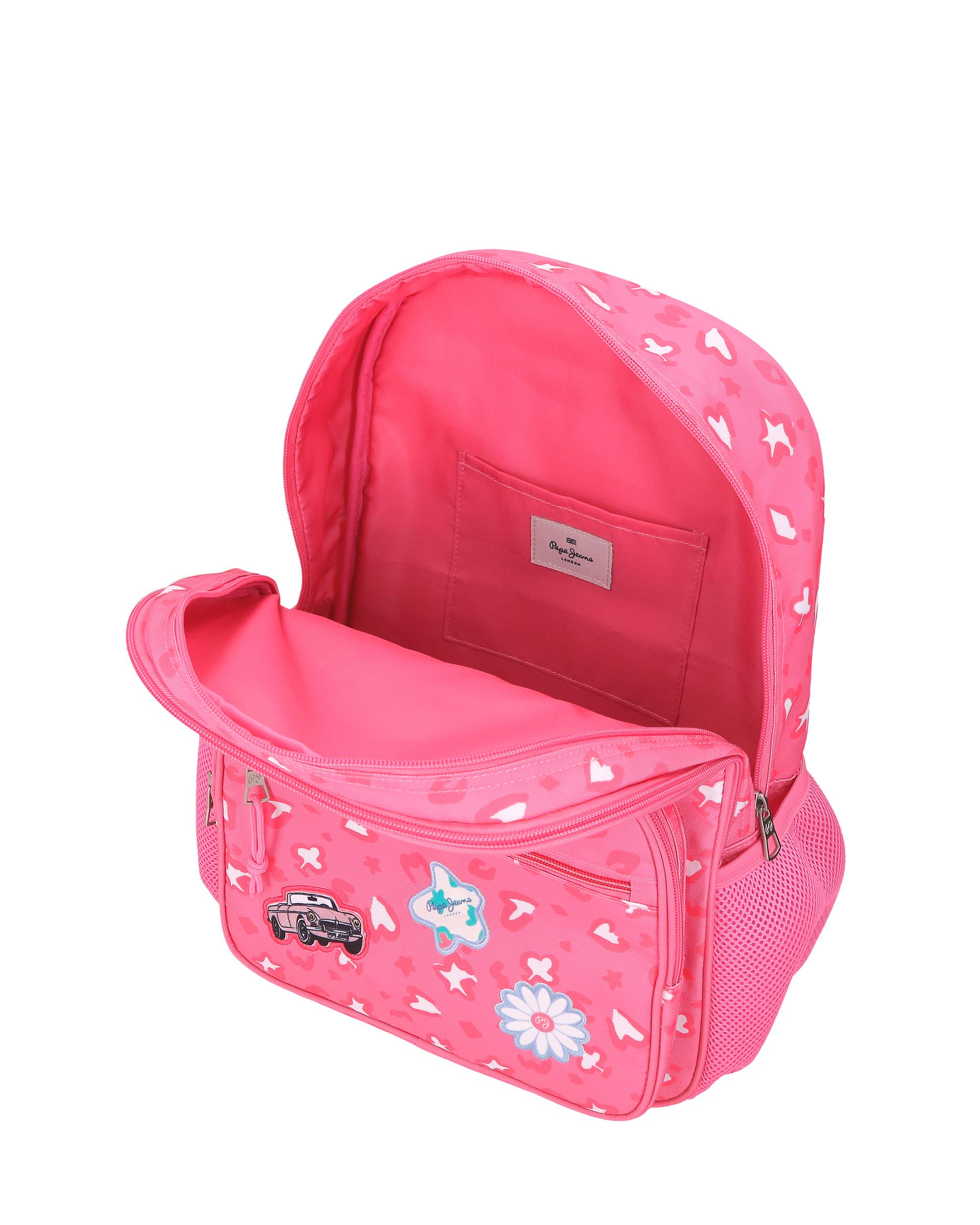 Mochila Escolar 40 Cm Pjl Evelyn Dois Compartimentos com Trolley Rosa Rosa-4
