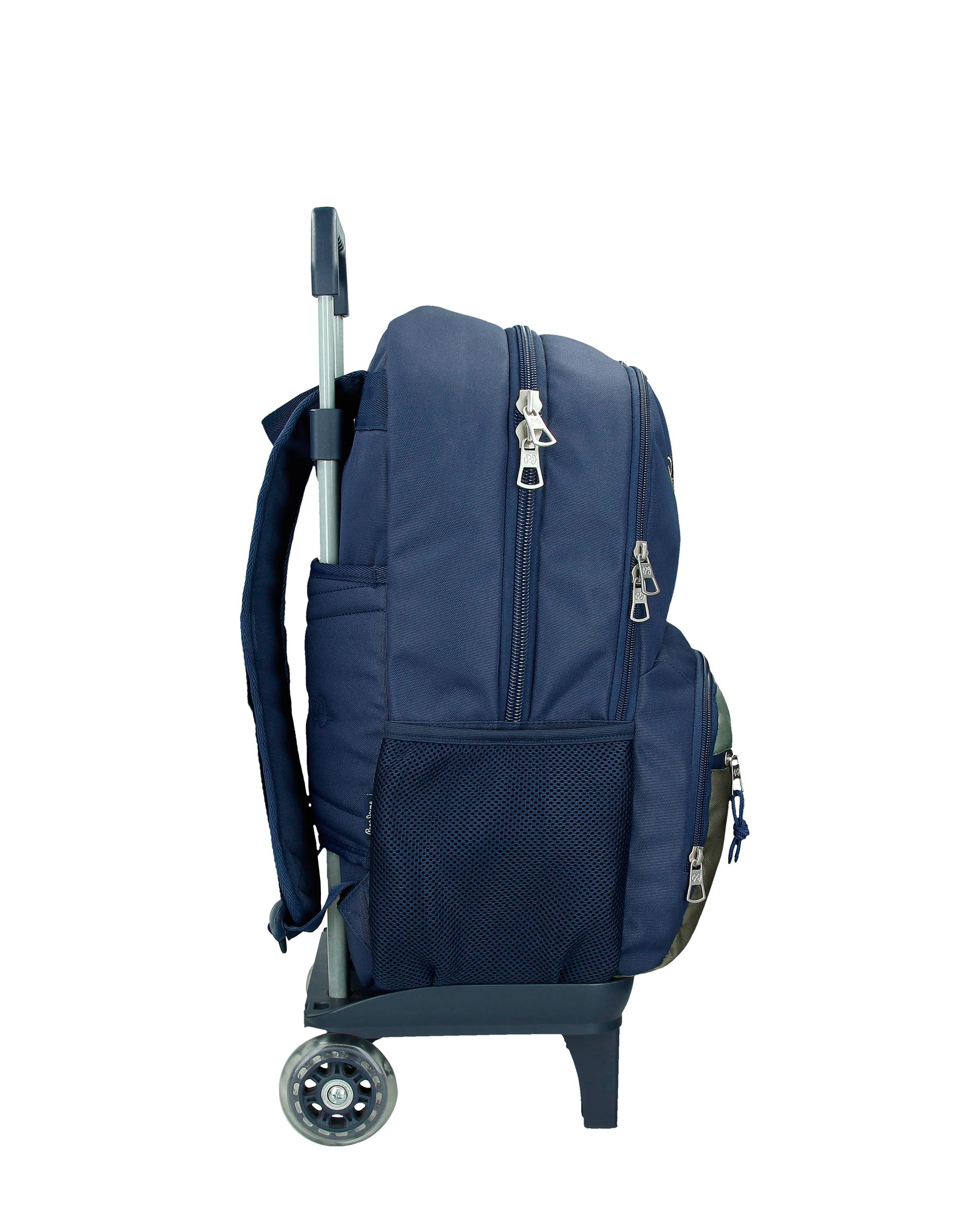 Mochila Escolar 46 Cm Pjl Arwyn de Dois Compartimentos com Trolley em Marinho Azul-2
