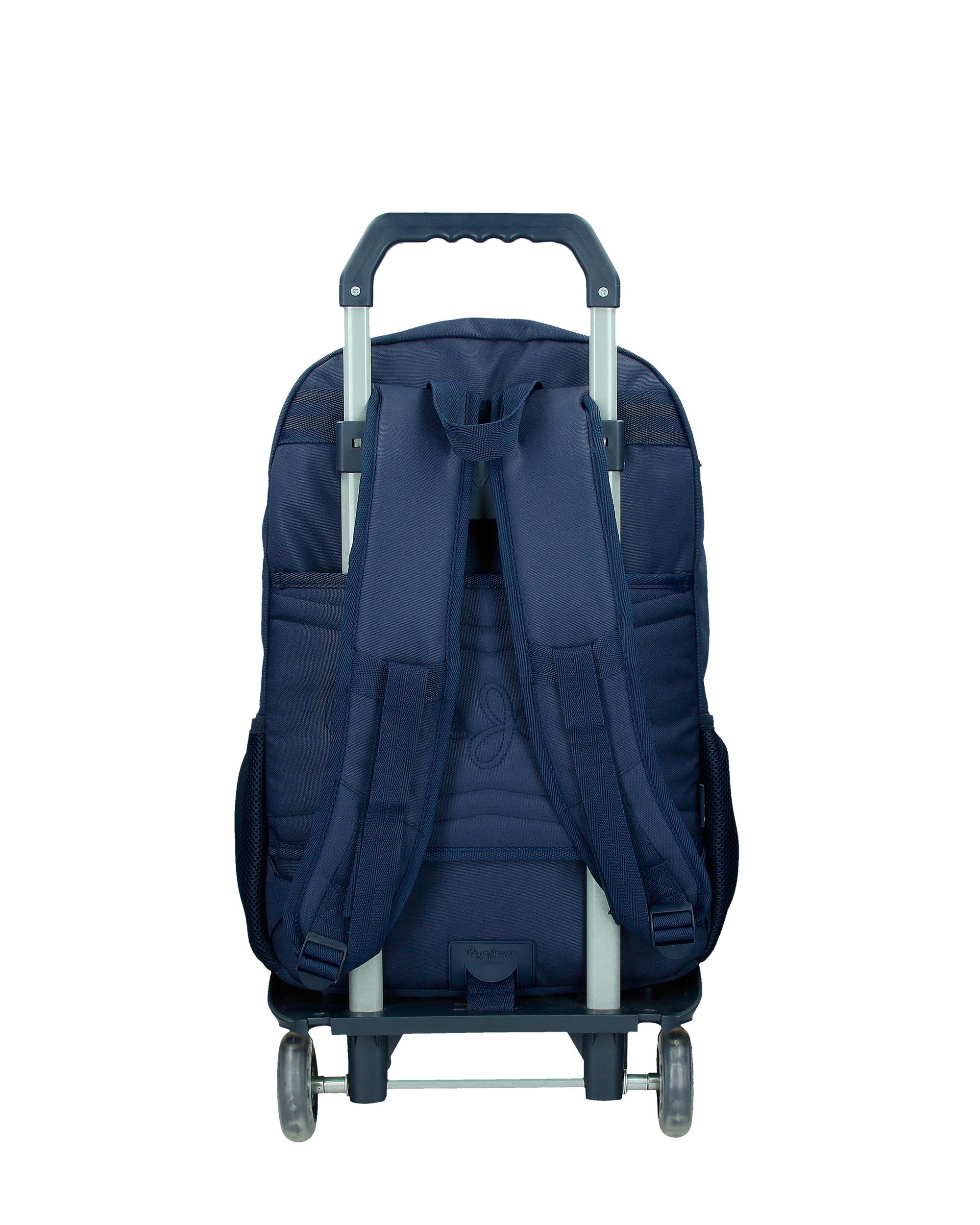 Mochila Escolar 46 Cm Pjl Arwyn de Dois Compartimentos com Trolley em Marinho Azul-3