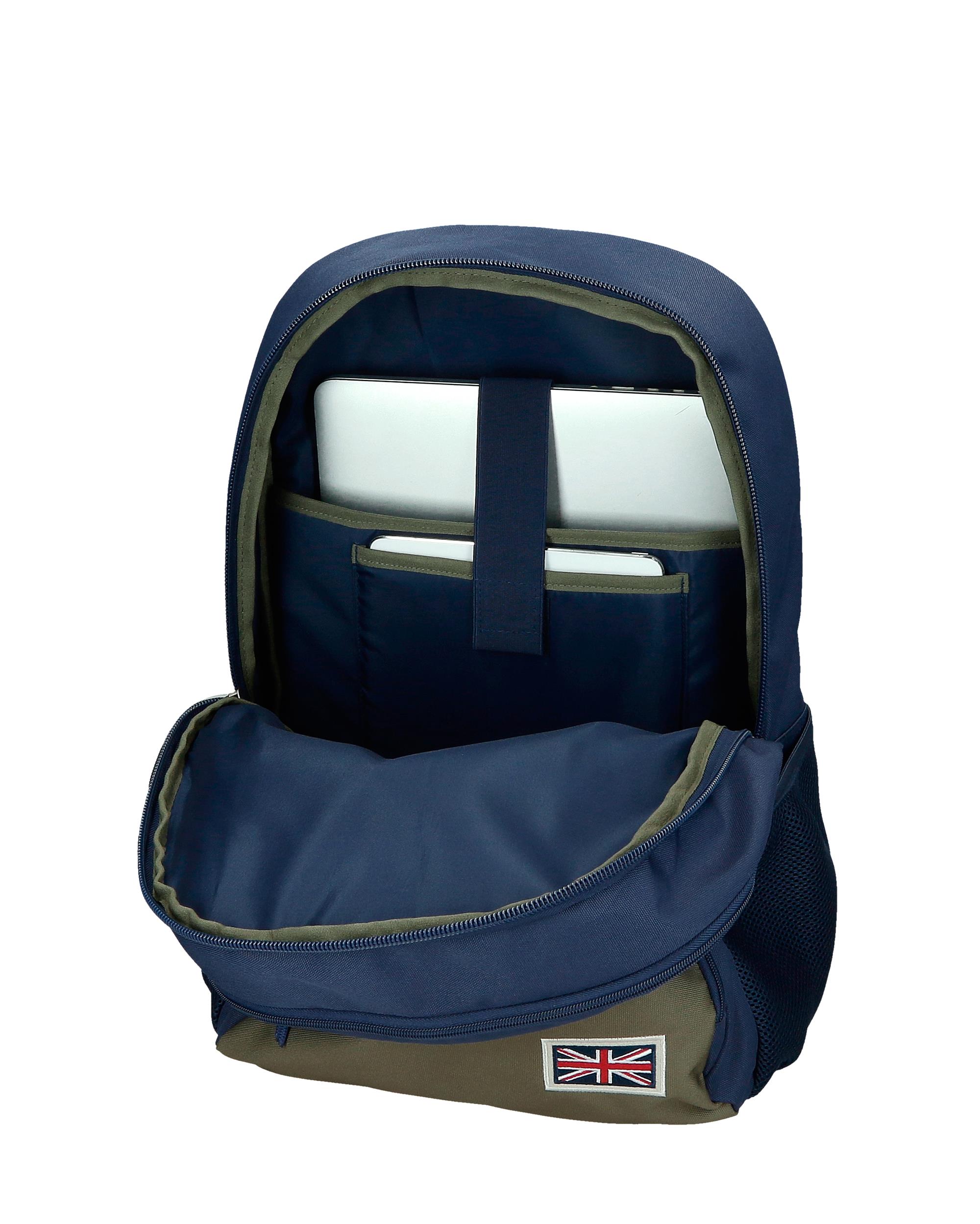 Mochila Escolar 46 Cm Pjl Arwyn de Dois Compartimentos com Trolley em Marinho Azul-4