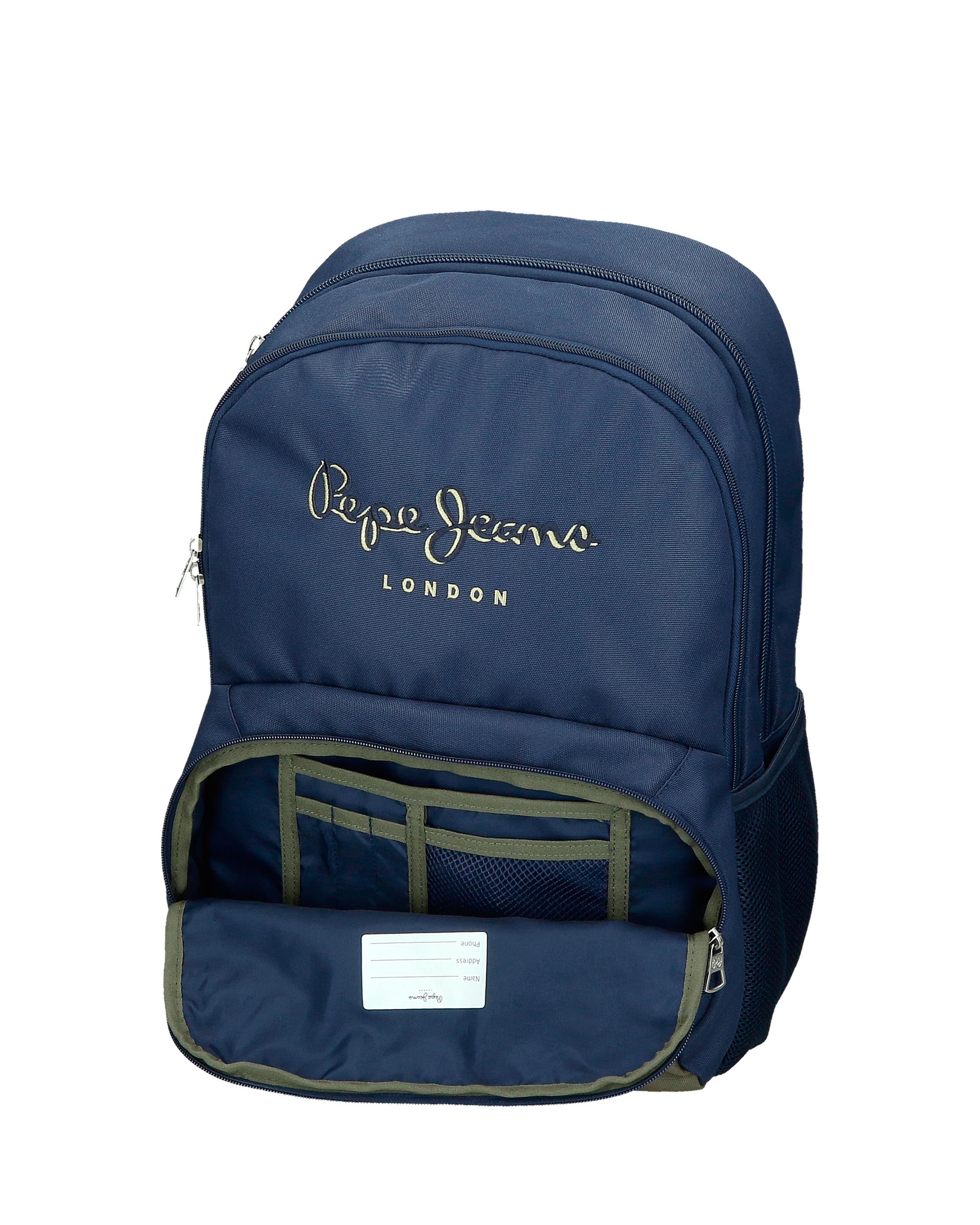 Mochila Escolar 46 Cm Pjl Arwyn de Dois Compartimentos com Trolley em Marinho Azul-6