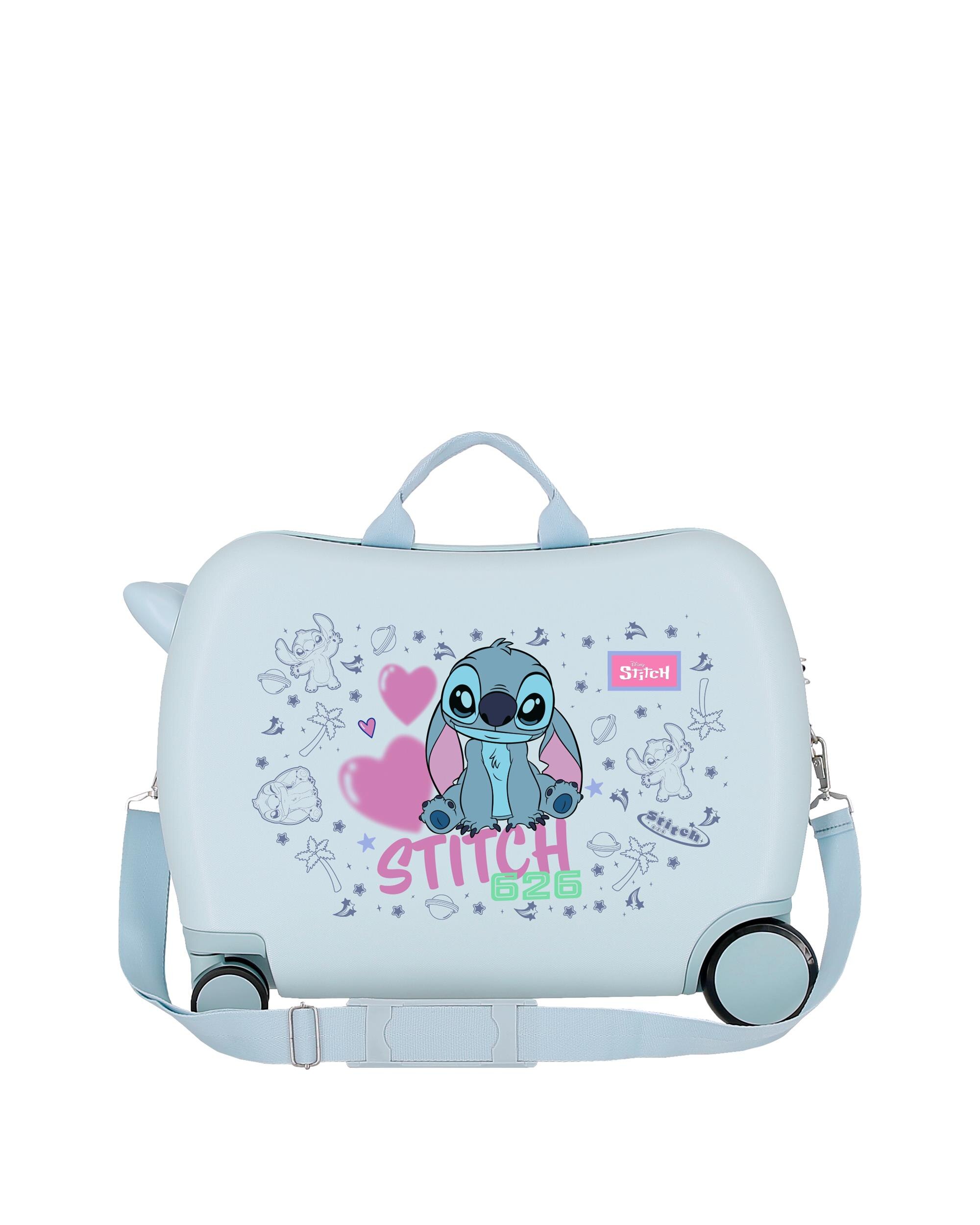 Mala Infantil 2 Rodas Multidirecionais 50 Cm Stitch Hearts Abs Rígida com Capacidade de 34l Azul-3