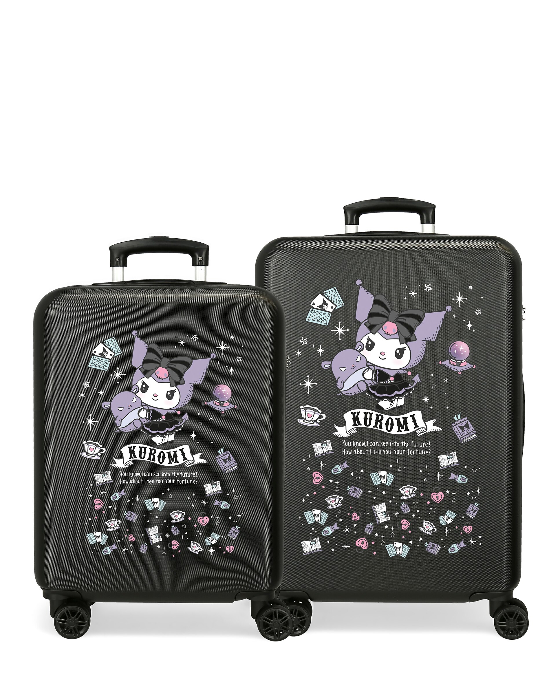 Conjunto de Malas 55-65 Cm Kuromi Fortune Telling Abs Rígida com Capacidade de 91l Preto-1