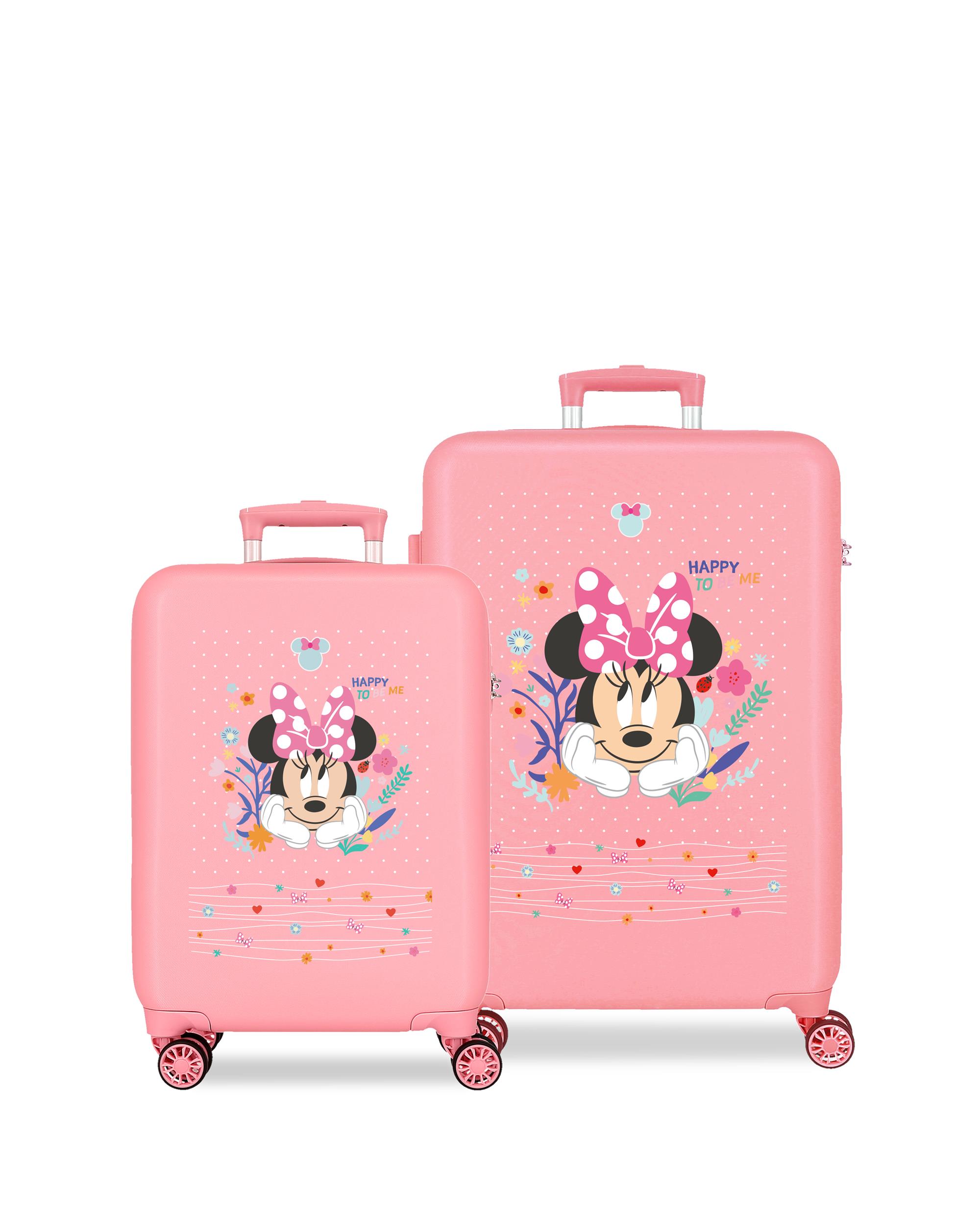 Conjunto de Malas 55-65 Cm Minnie Happy To Be Me Abs Rígida com Capacidade de 91l Rosa-1