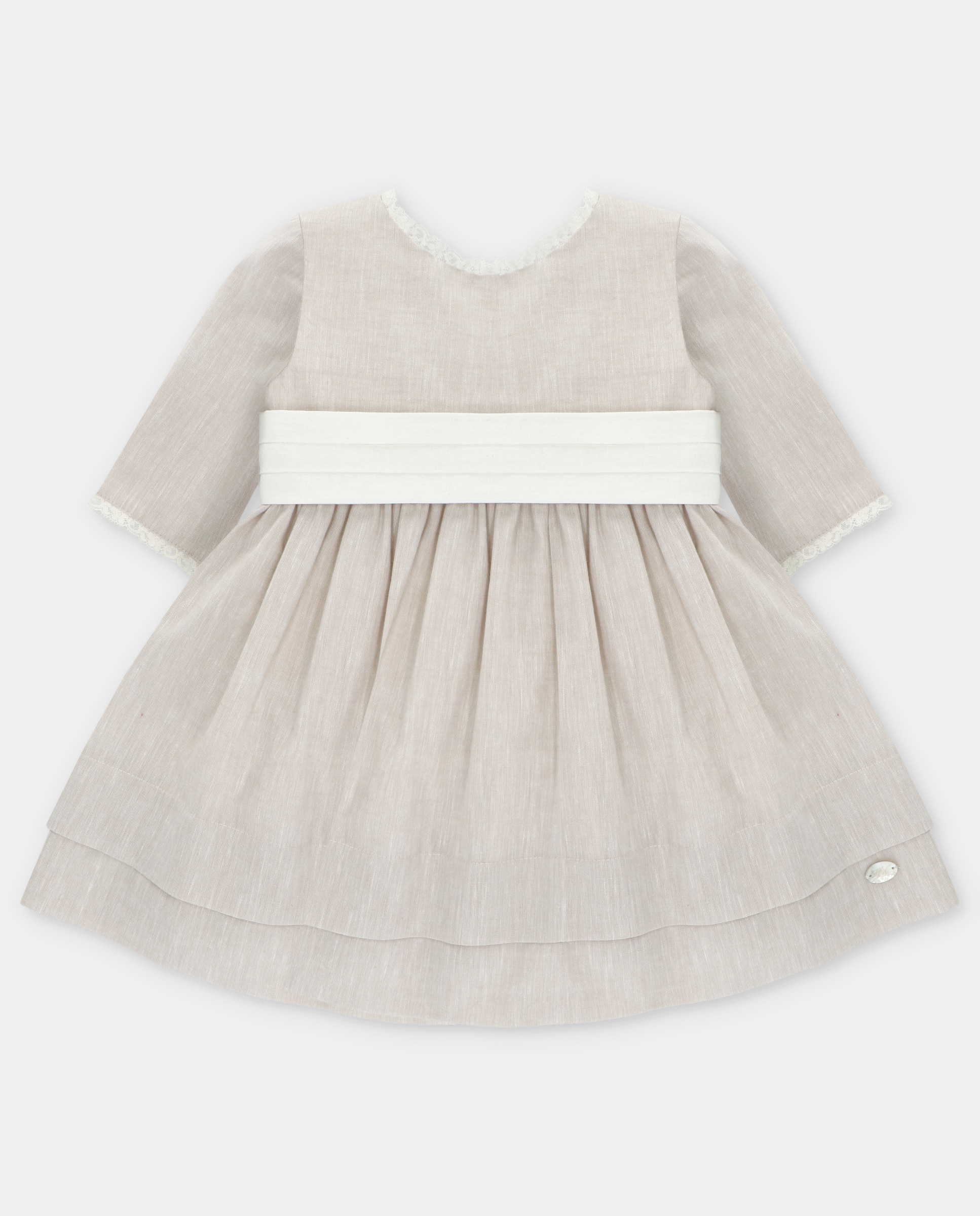 Imagem 0 de Vestido Infantil de Manga 3/4 de Tecido com Cinto em Contraste