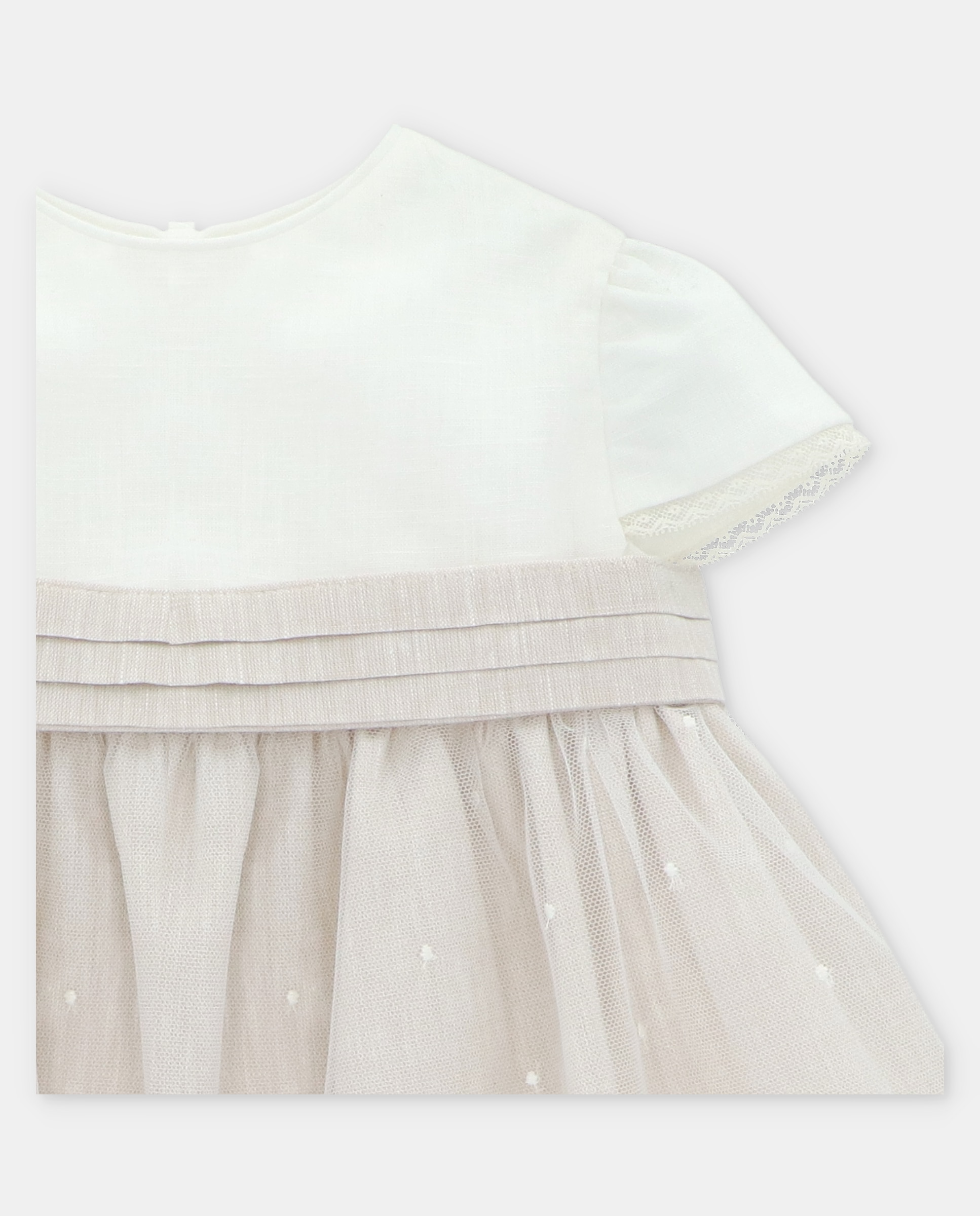 Conjunto para Bebé de Vestido em Tecido e Tule Bordado com Cueca Martín Aranda Castanho-claro-3
