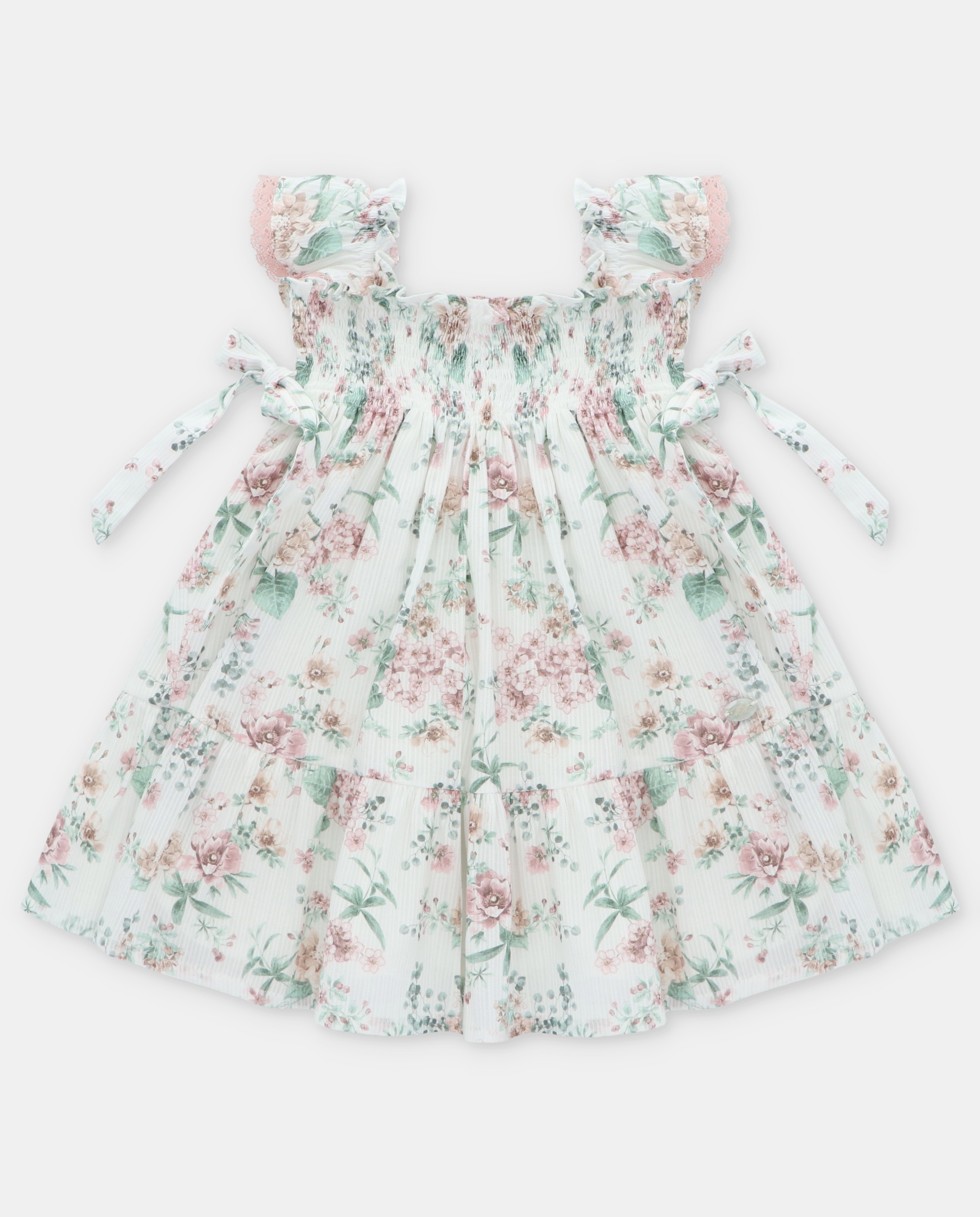 Imagem 0 de Vestido Infantil com Folhos e Estampado de Flores