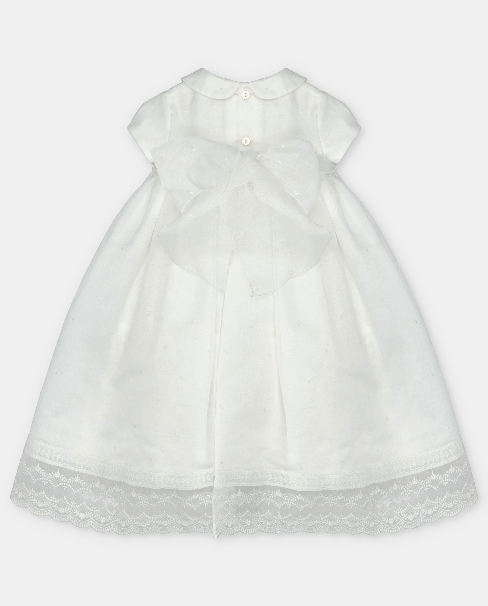 Vestido para Bebé de Tecido Bordado com Renda Martín Aranda Natural-2