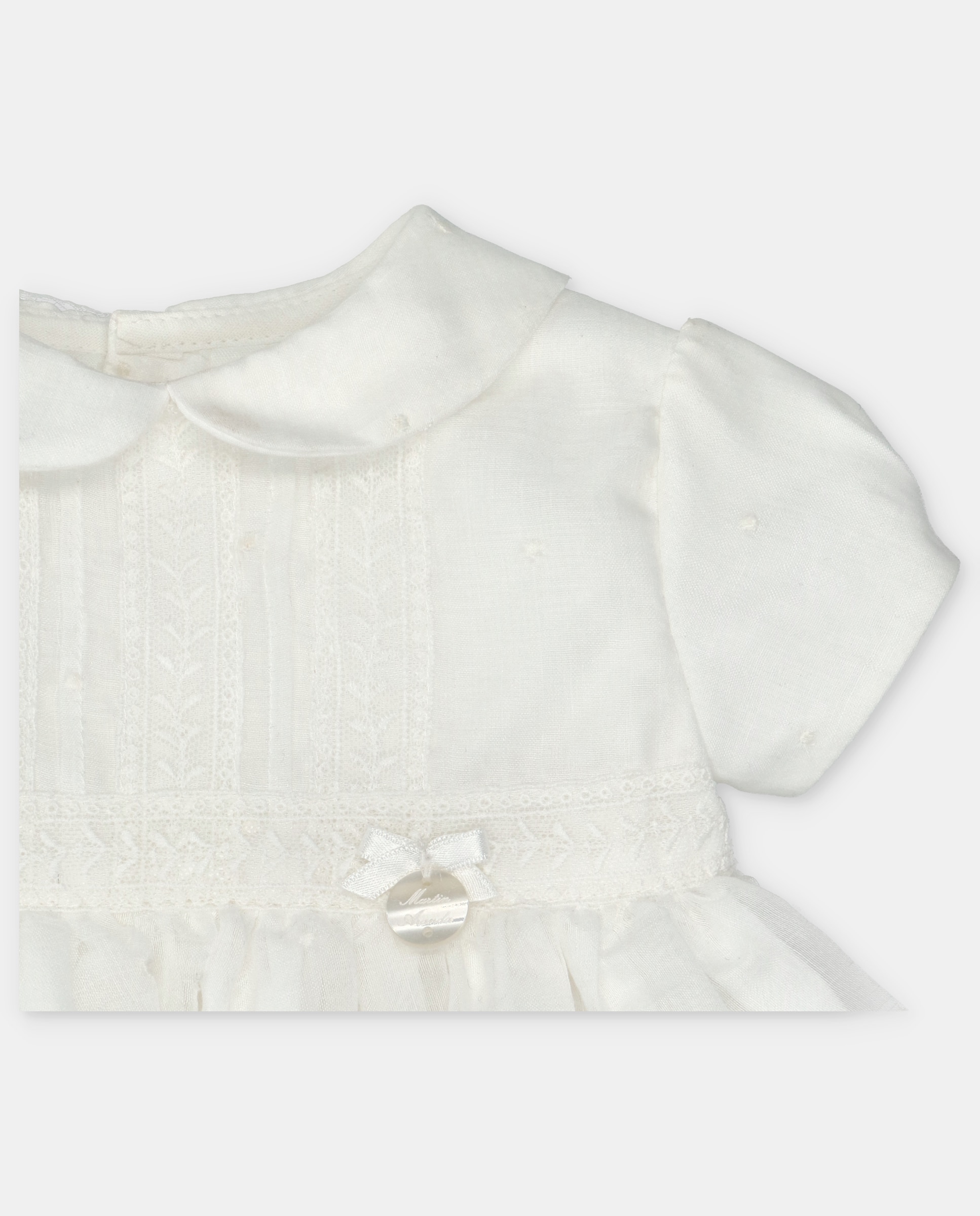 Vestido para Bebé de Tecido Bordado com Renda Martín Aranda Natural-3