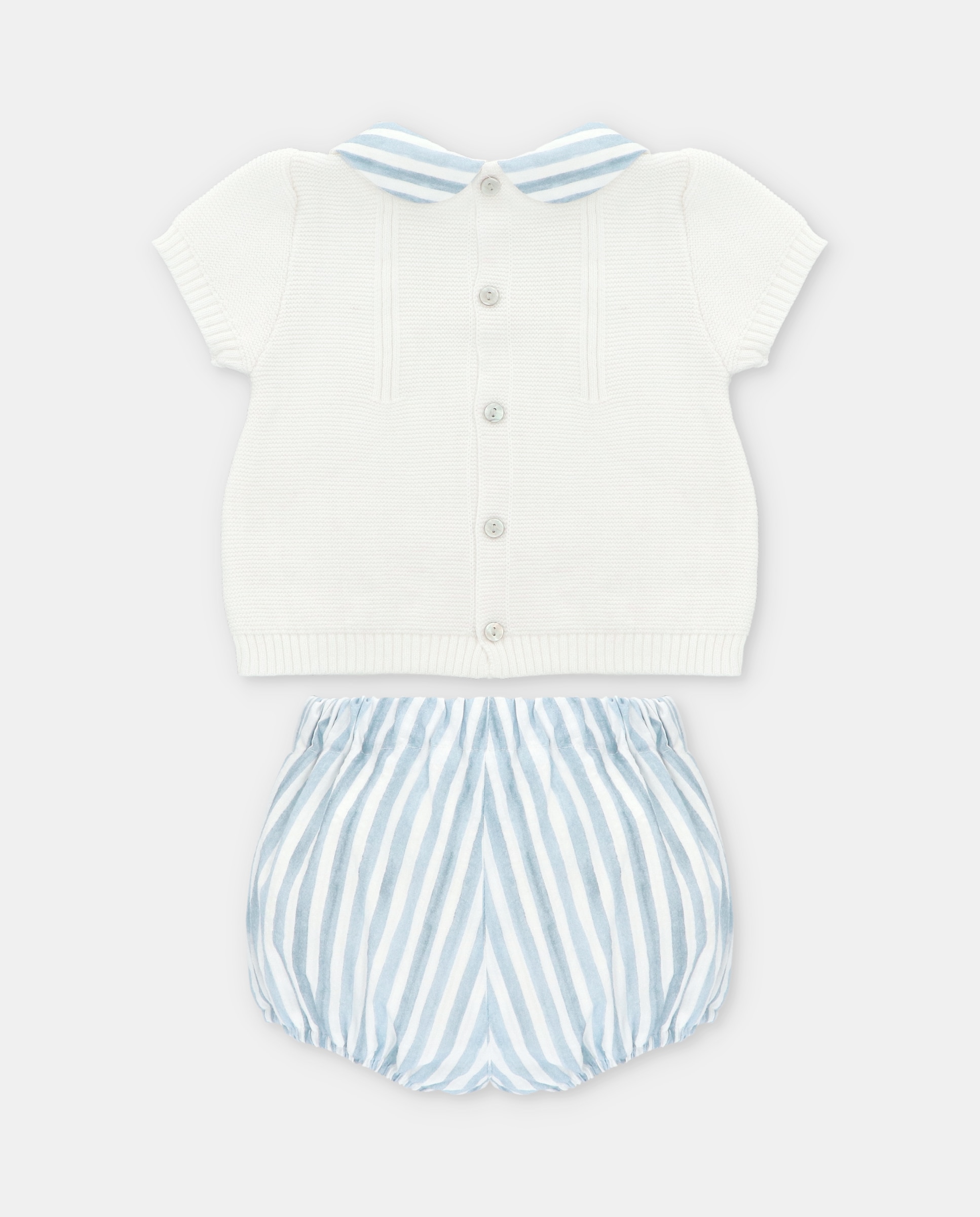 Conjunto para Bebé de Niqui de Malha e Bombacho Estampado Às Riscas Azul-2