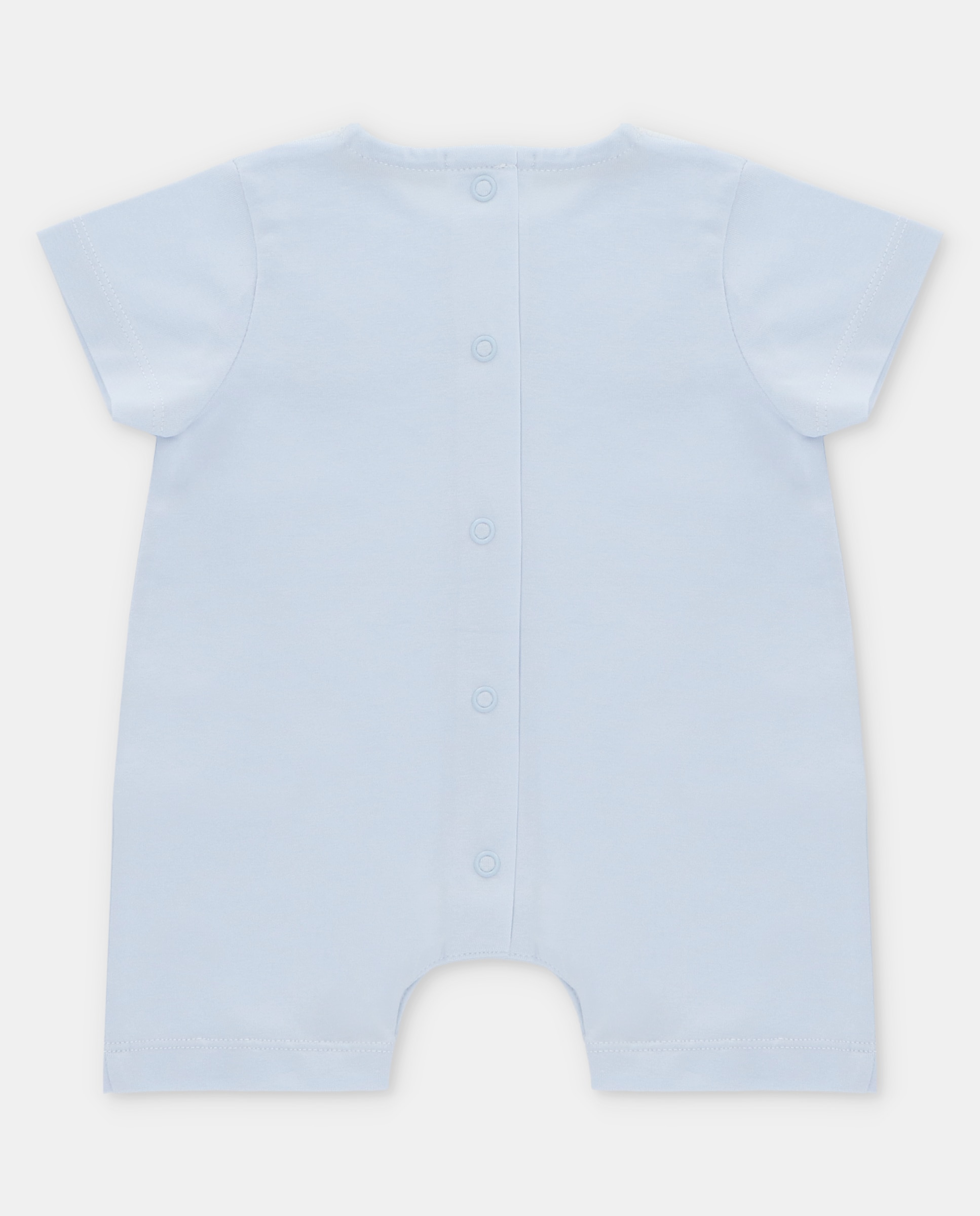 Pijama Pelele para Bebé Interlock com Peitilho Bordado em Contraste Azul-claro-2