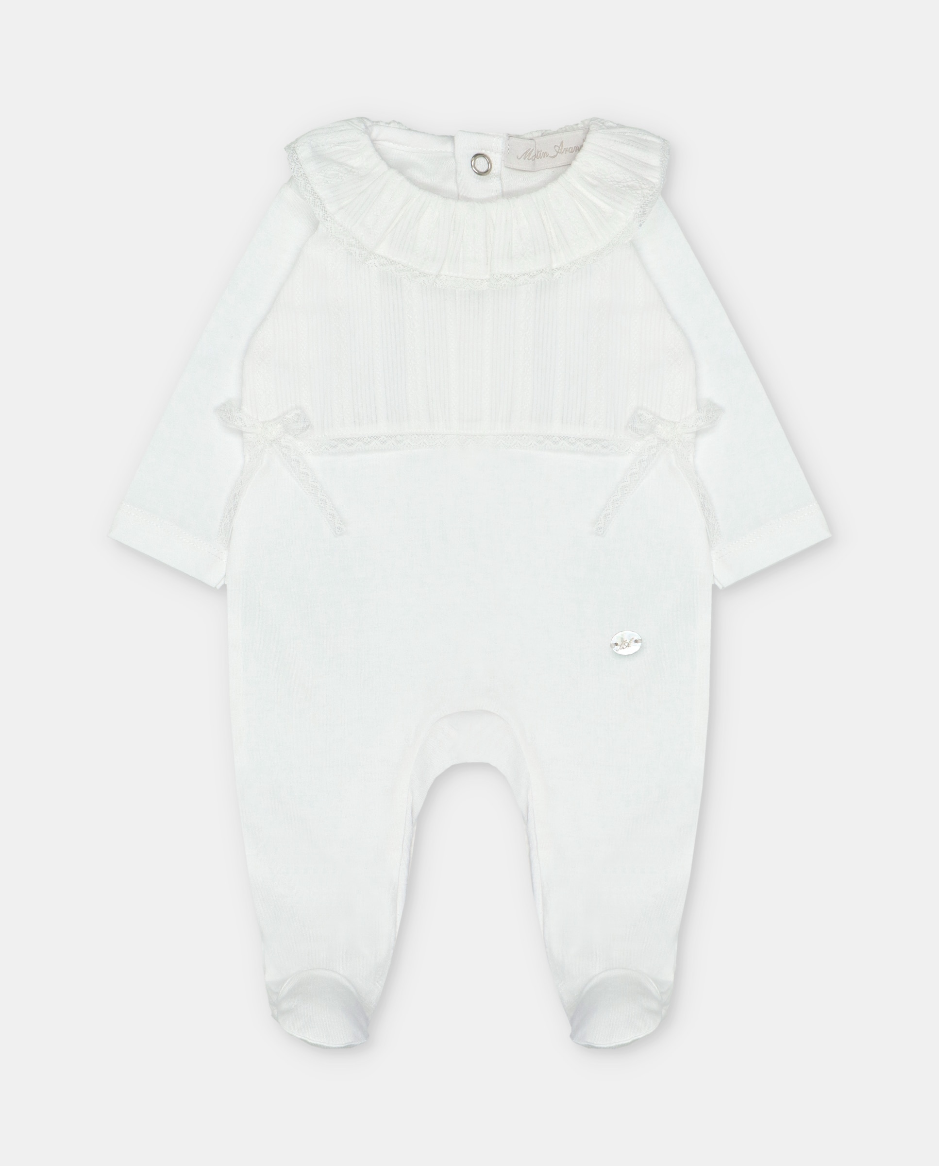 Pijama Pelele para Bebé Interlock com Gola Folho e Detalhes Bordados Martín Aranda Branco-1