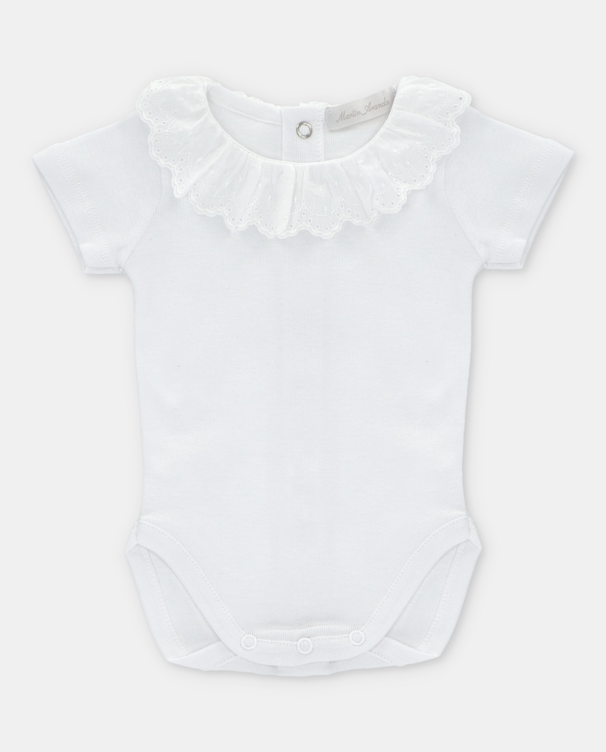 Body de Vestir Infantil Interlock com Gola Bordada Martín Aranda Branco-1
