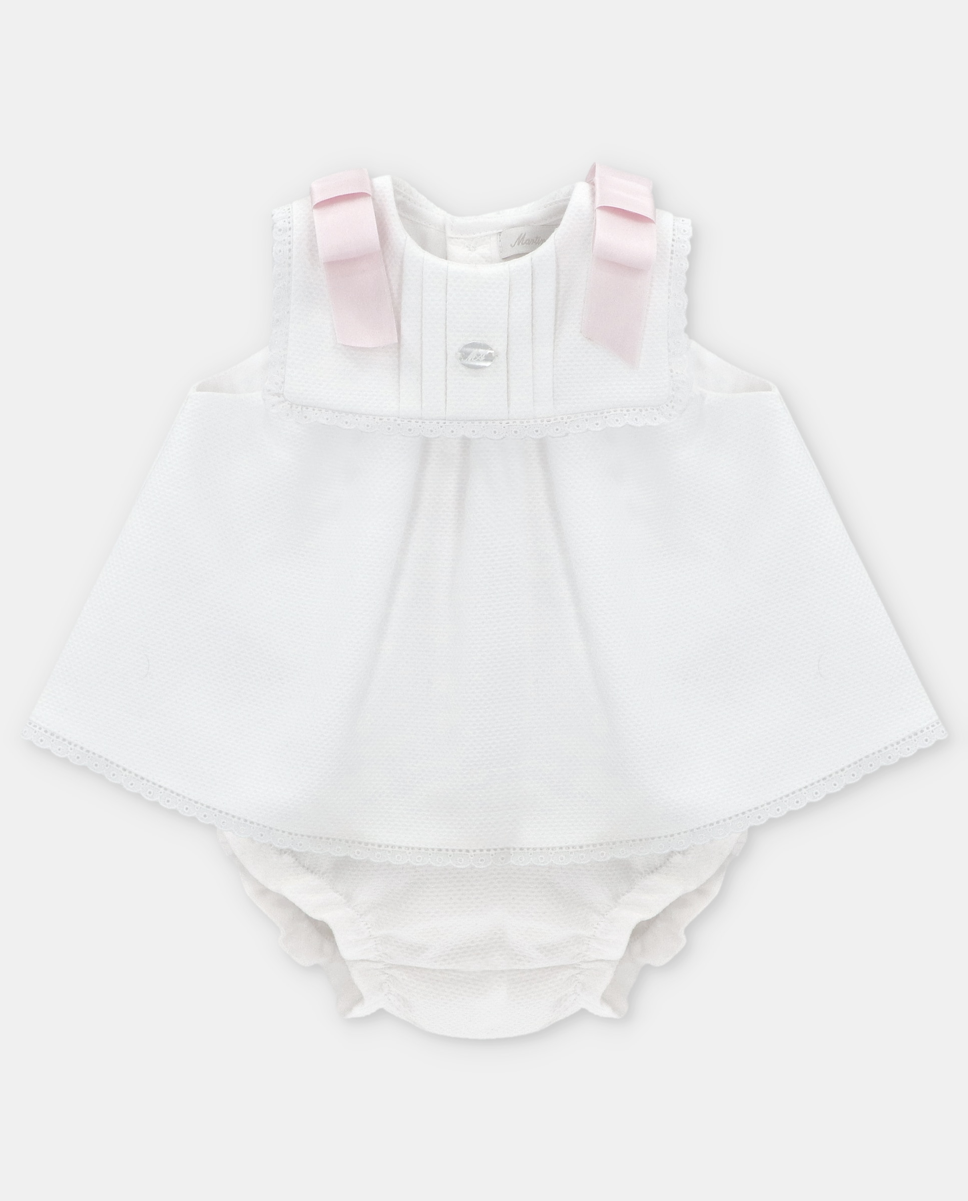 Imagem 0 de Conjunto para Bebé de Vestido e Tapa Fraldas de Piqué com Detalhes em Contraste