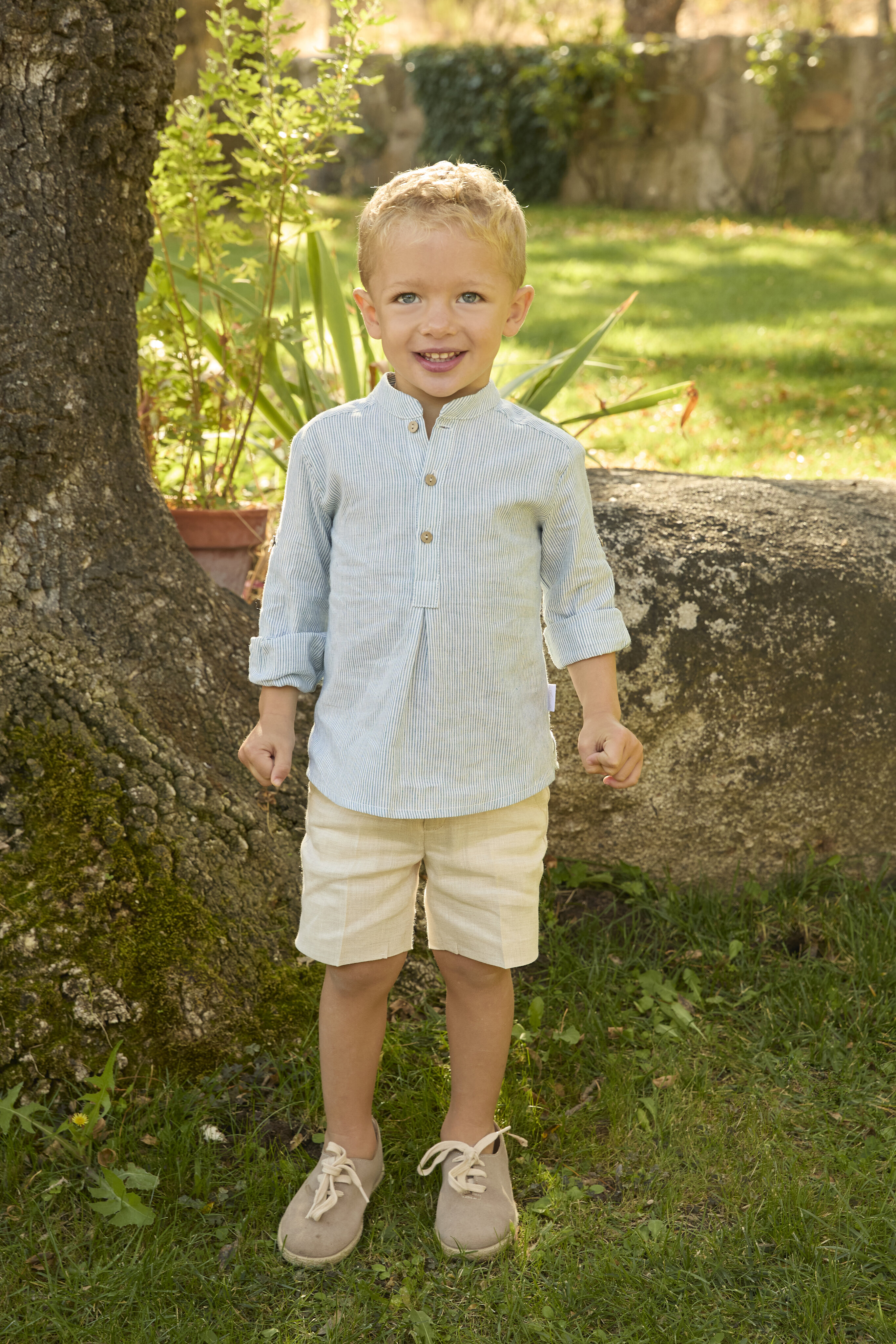 Camisa para Bebé com Gola À Padre e Microestampado Às Riscas Martín Aranda Azul-celeste-5