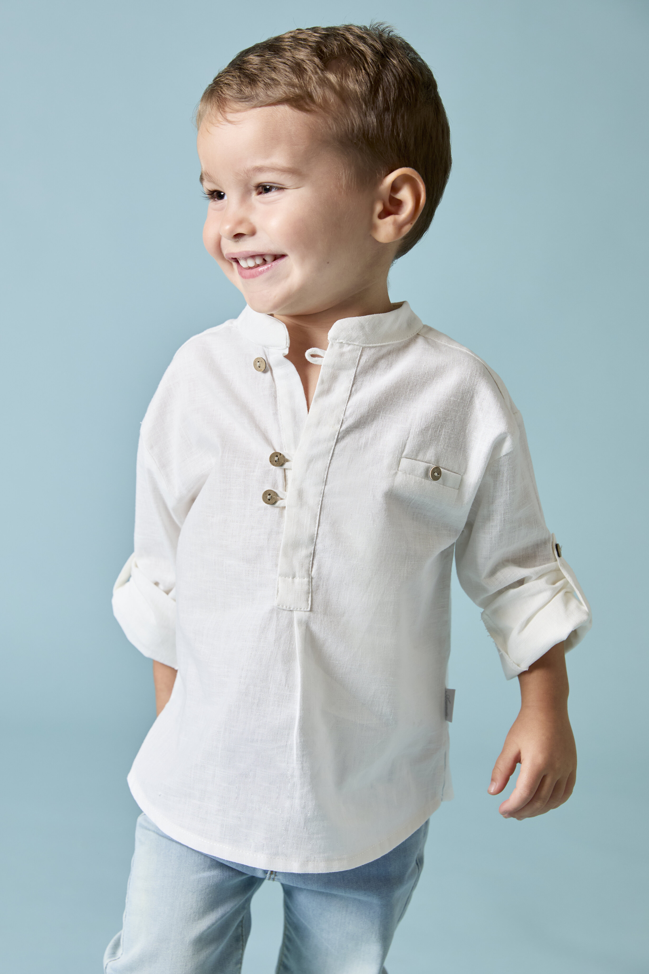 Camisa para Bebé de Manga Comprida com Gola À Padre Martín Aranda Natural-4