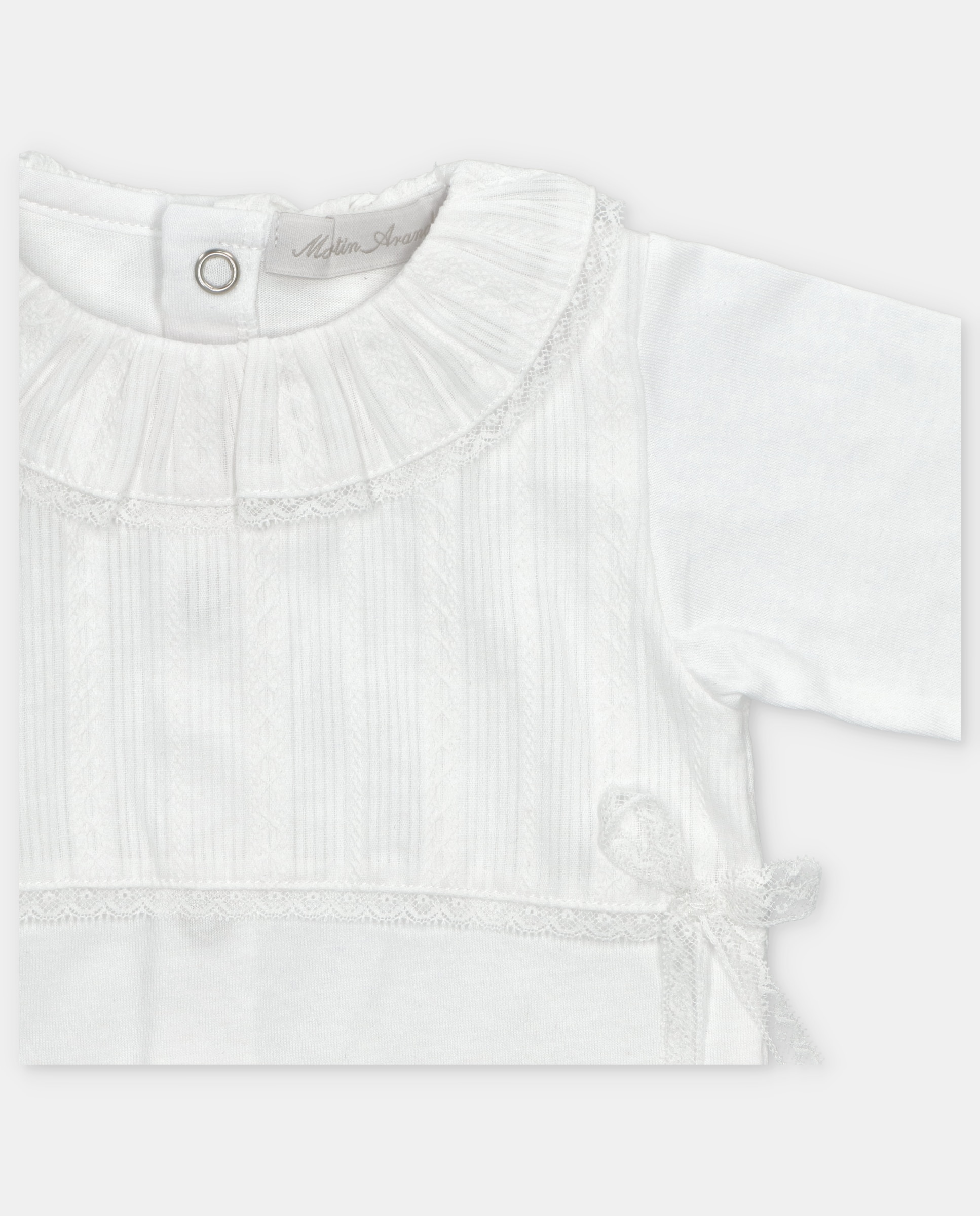 Pijama Pelele para Bebé Interlock com Gola Folho e Detalhes Bordados Martín Aranda Branco-3
