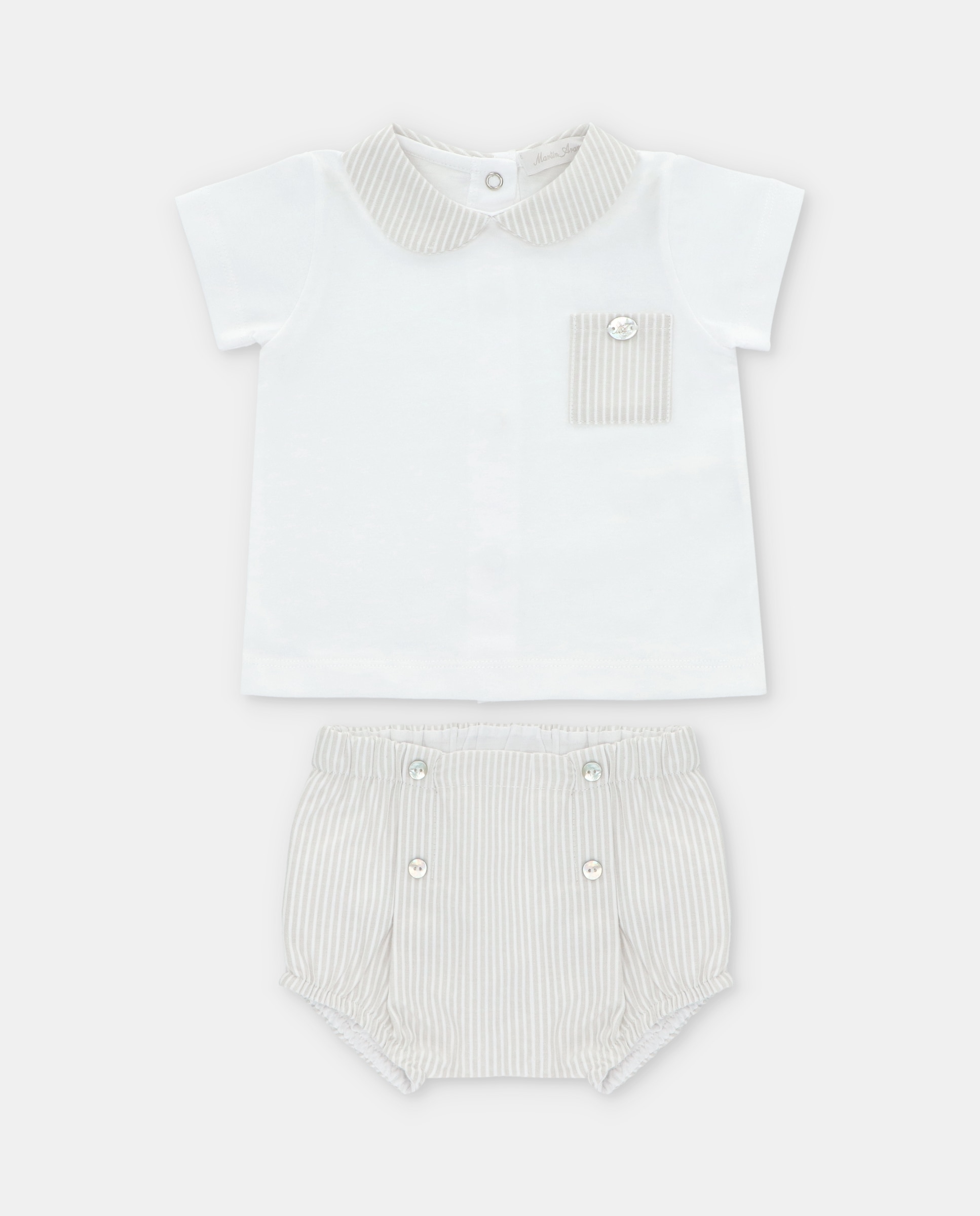 Imagem 0 de Pijama Completo para Bebé Interlock de Blusão e Bombacha Microestampado Às Riscas