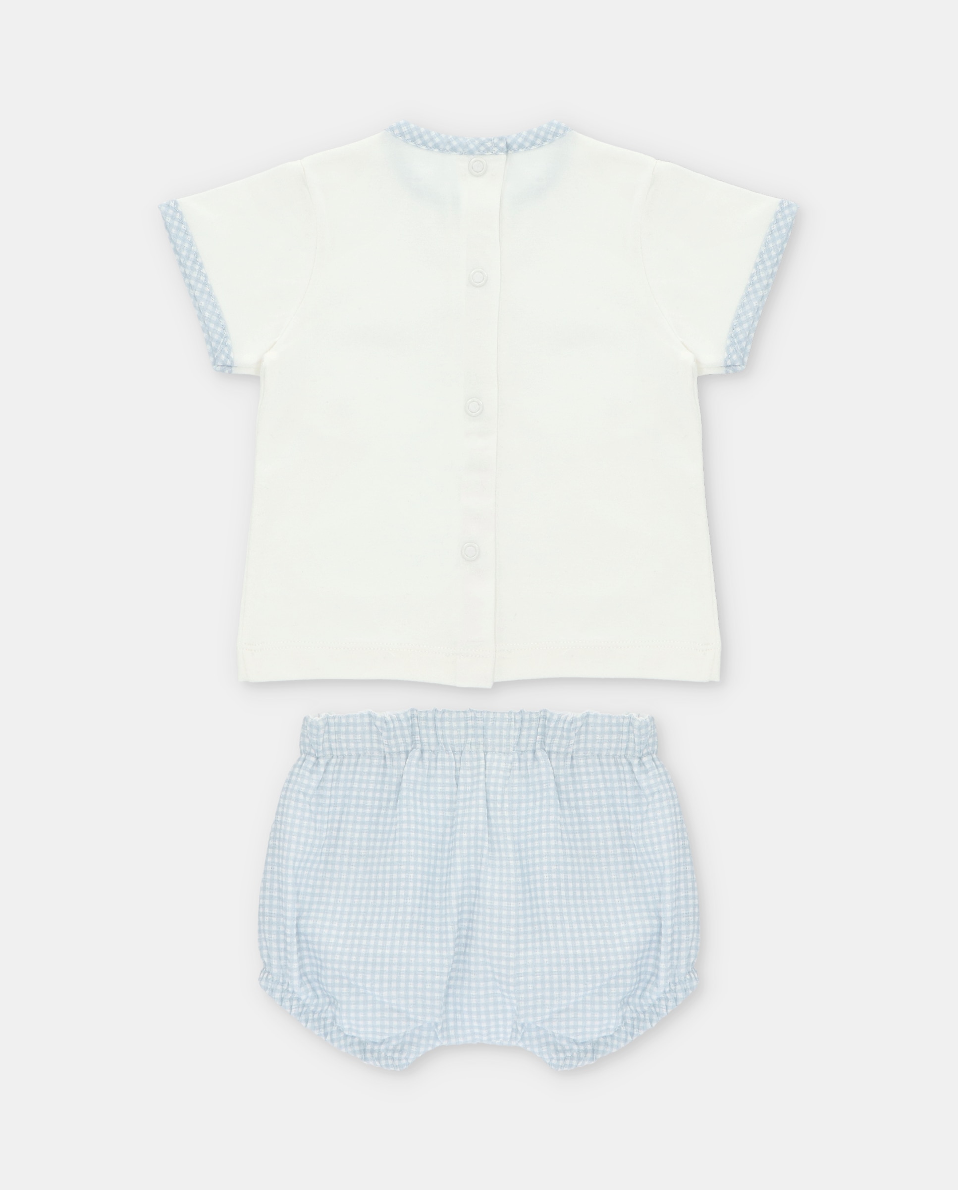 Pijama Completo para Bebé Interlock de Jubão e Bombacha Microestampada Aos Quadrados Martín Aranda Azul-claro-2