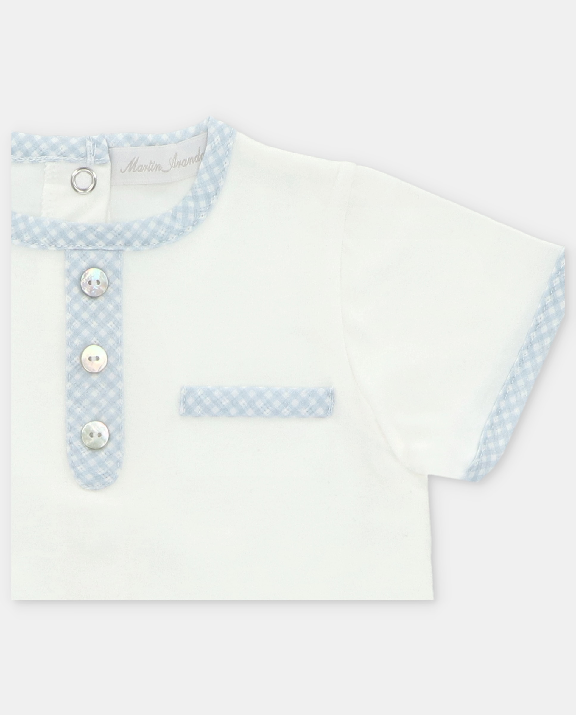 Pijama Completo para Bebé Interlock de Jubão e Bombacha Microestampada Aos Quadrados Martín Aranda Azul-claro-3