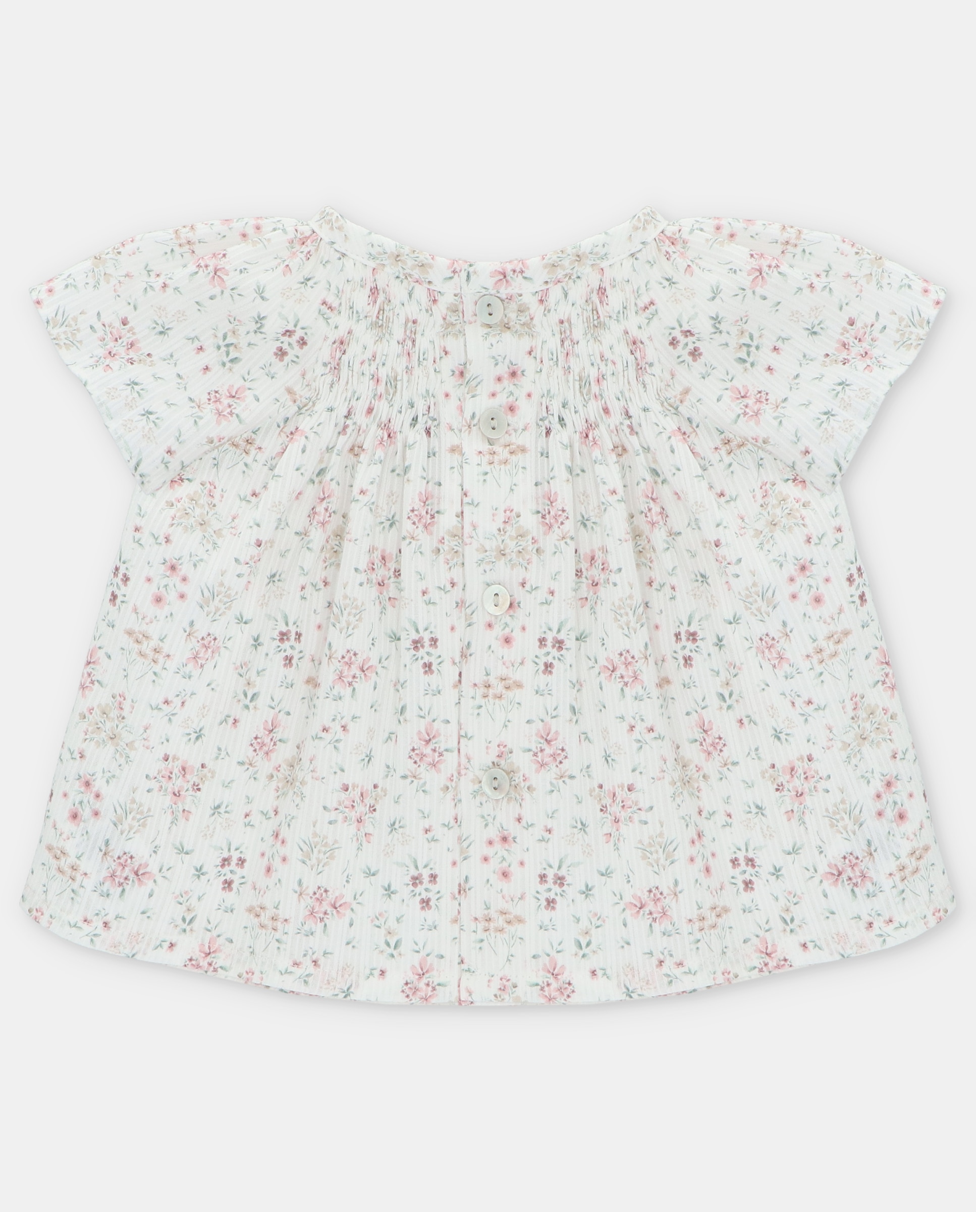 Blusa para Bebé de Algodão com Microestampado de Flores Nude-2