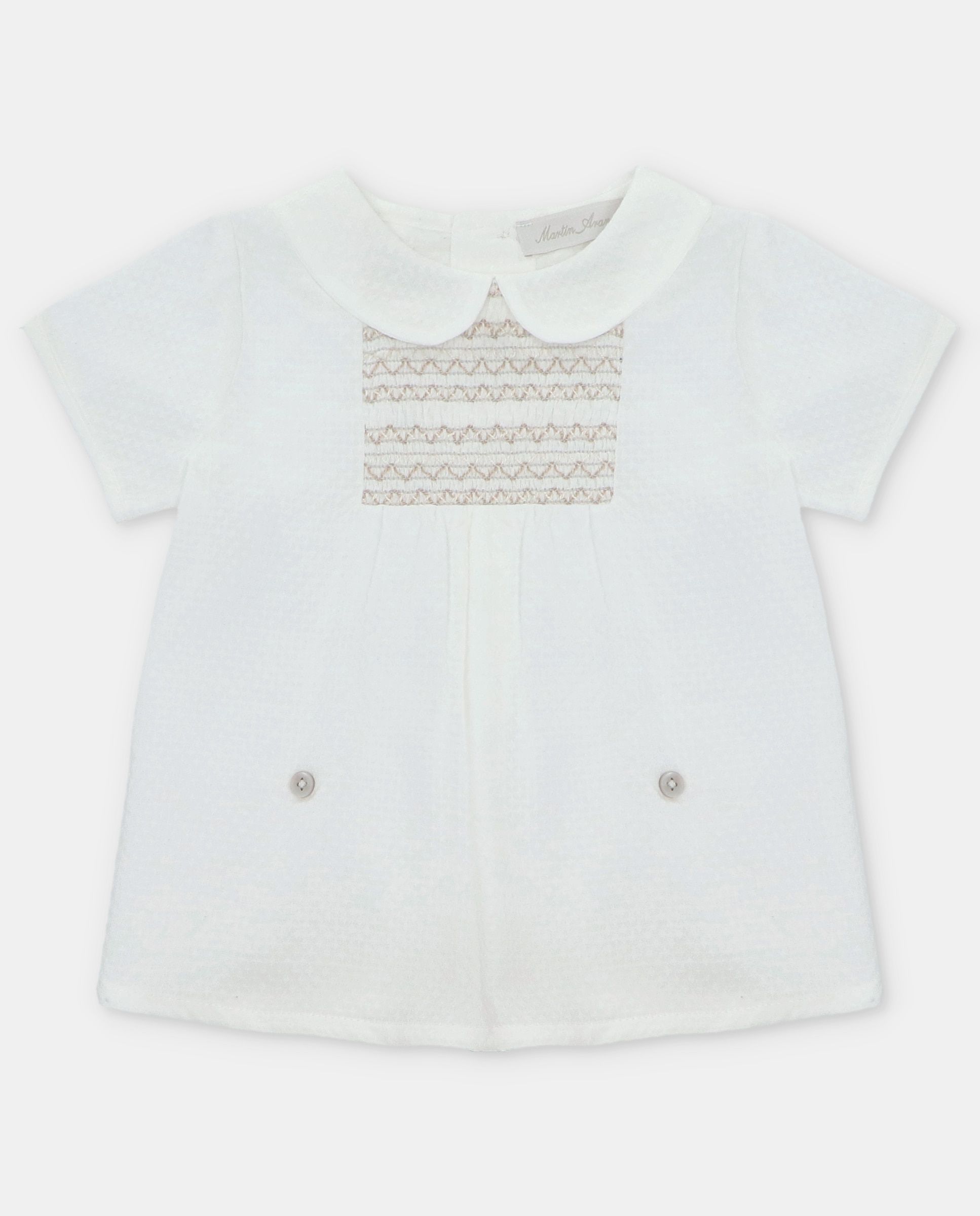 Camisa para Bebé de Algodão com Ponto Smock Martín Aranda Branco-1