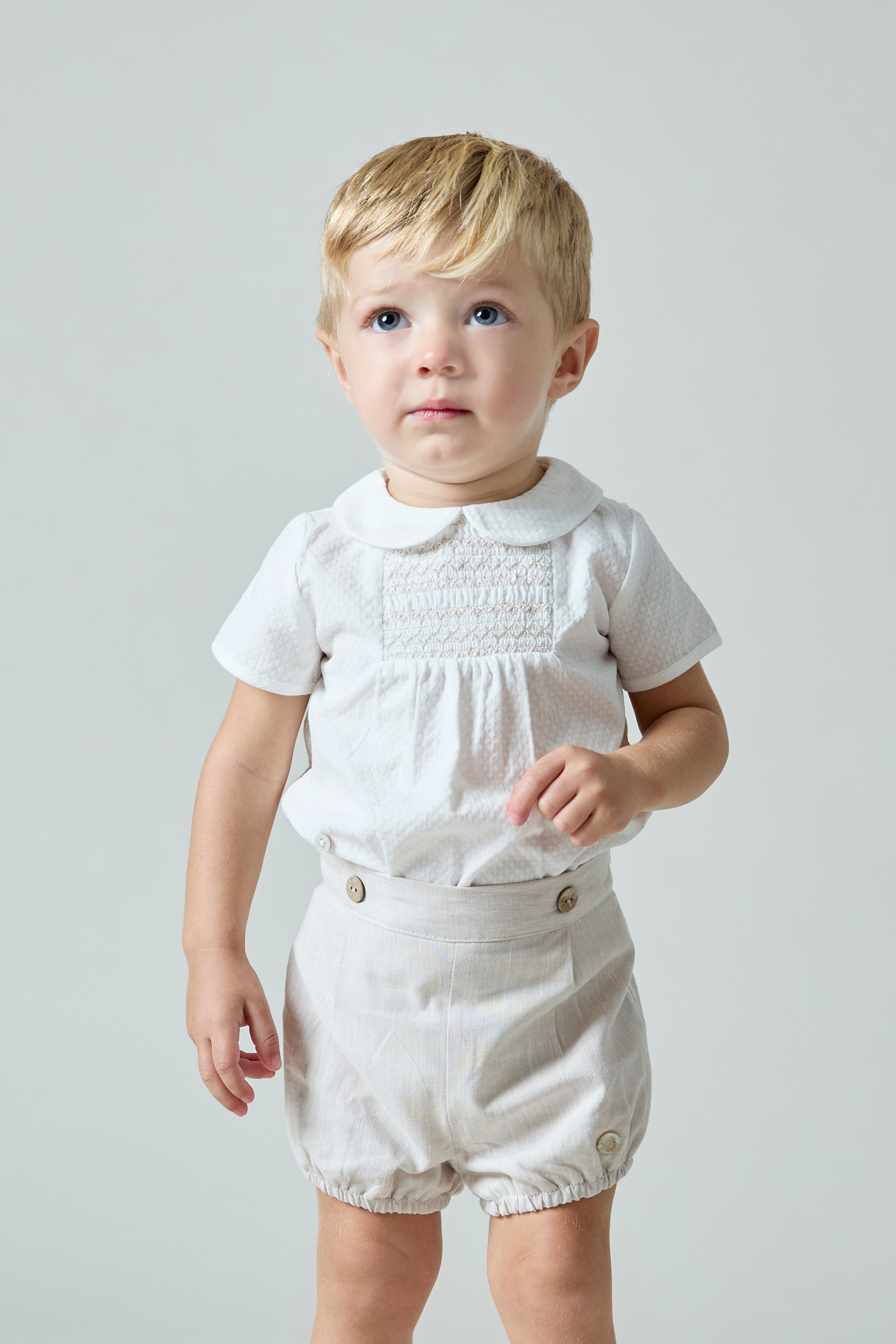 Camisa para Bebé de Algodão com Ponto Smock Martín Aranda Branco-4
