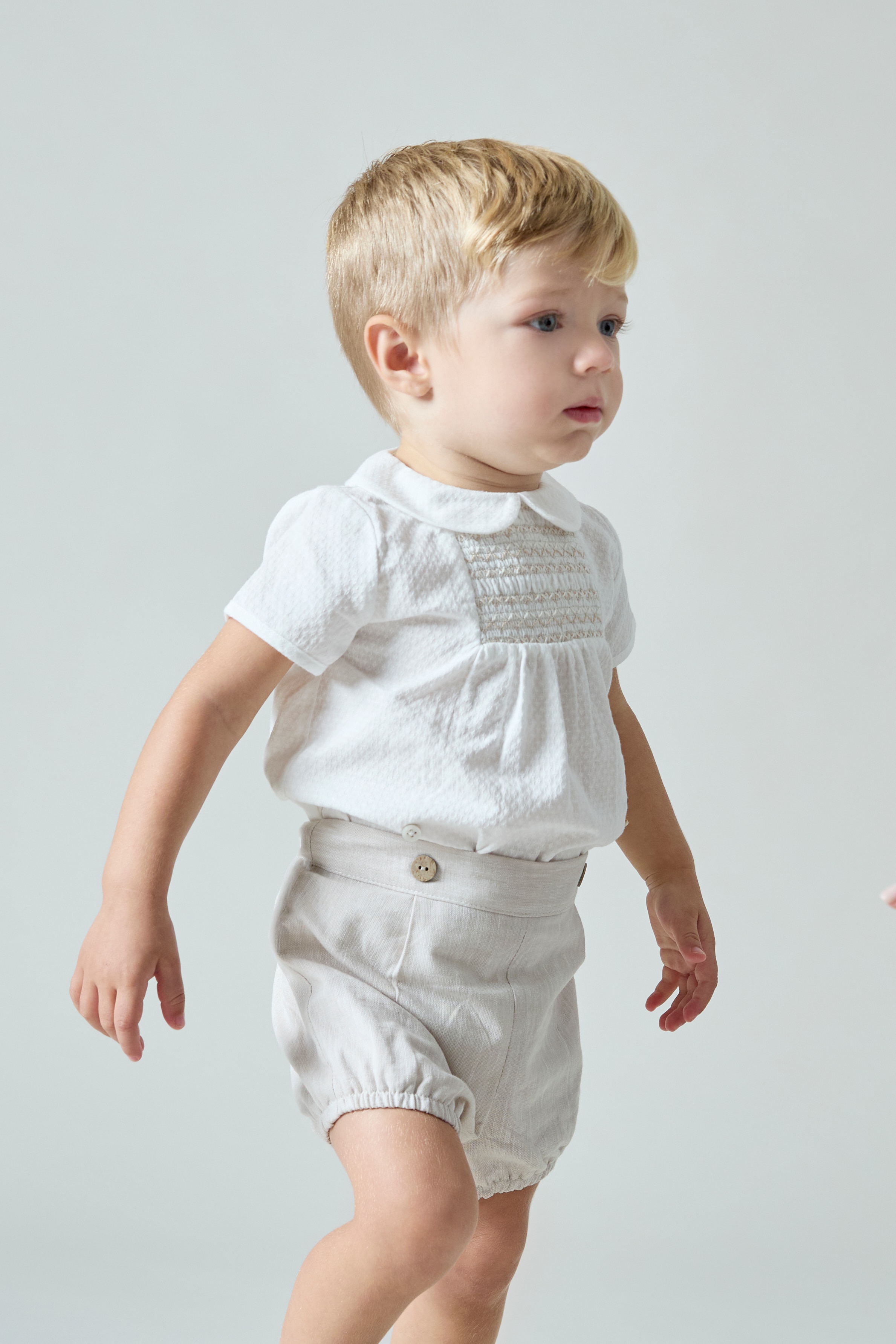 Camisa para Bebé de Algodão com Ponto Smock Martín Aranda Branco-5