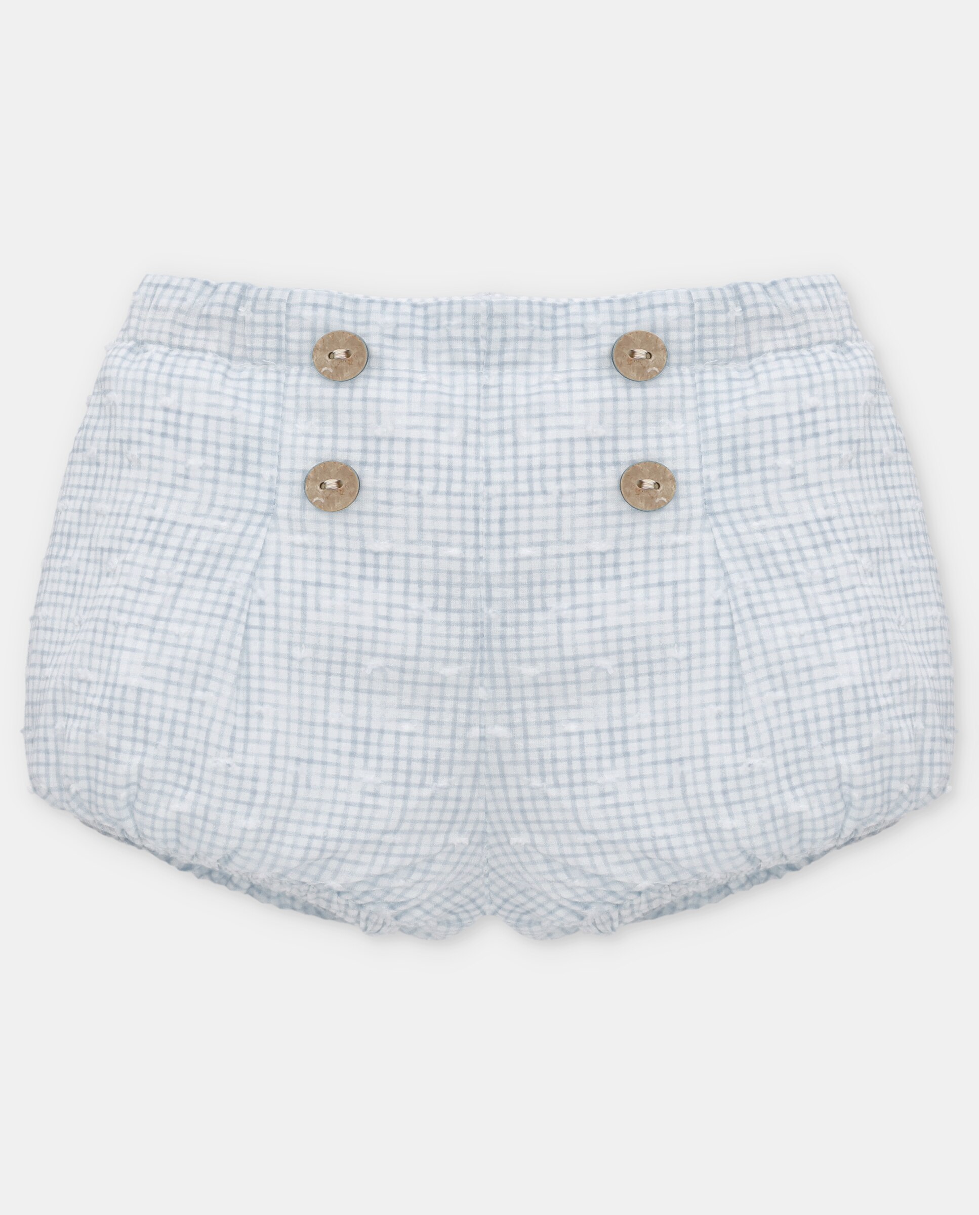 Calças Infantil de Algodão com Microestampado Aos Quadrados Martín Aranda Azul-claro-1