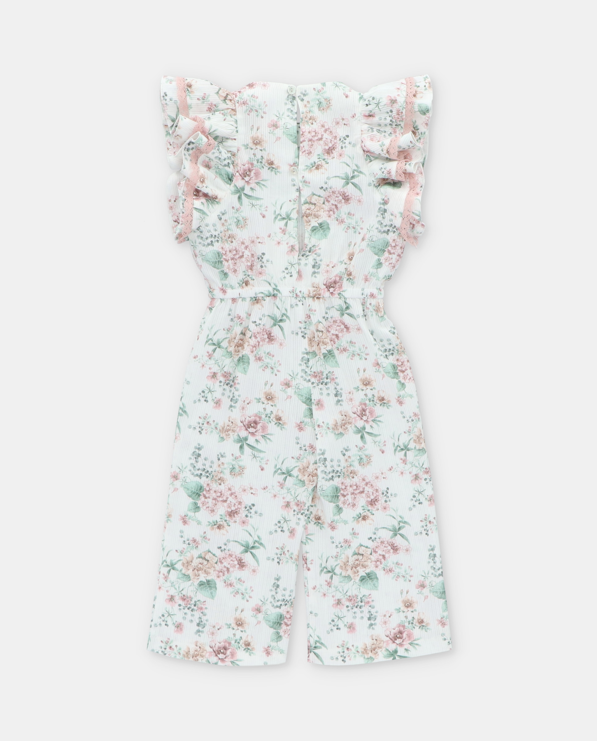 Macacões Compridos Infantil de Algodão com Estampado de Flores Martín Aranda Nude-2