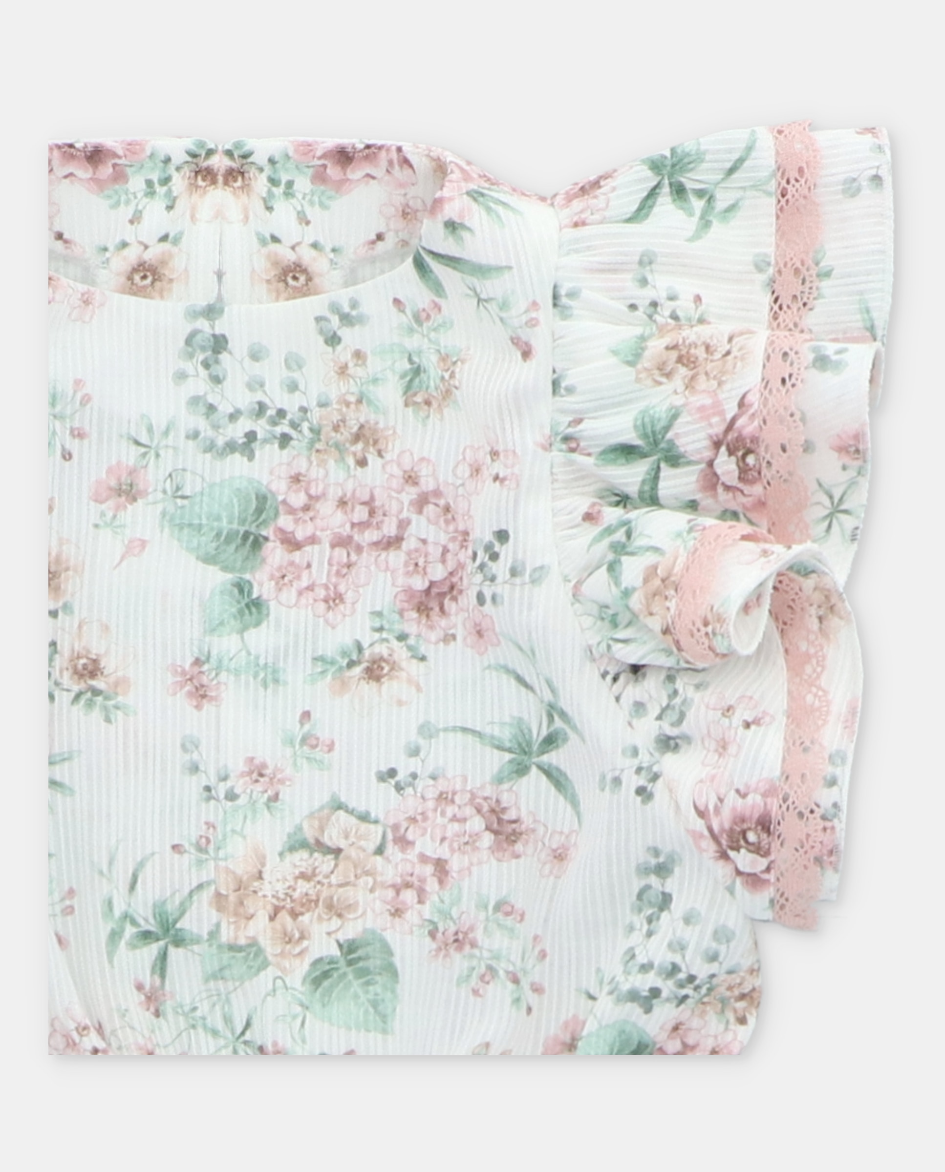 Macacões Compridos Infantil de Algodão com Estampado de Flores Martín Aranda Nude-3