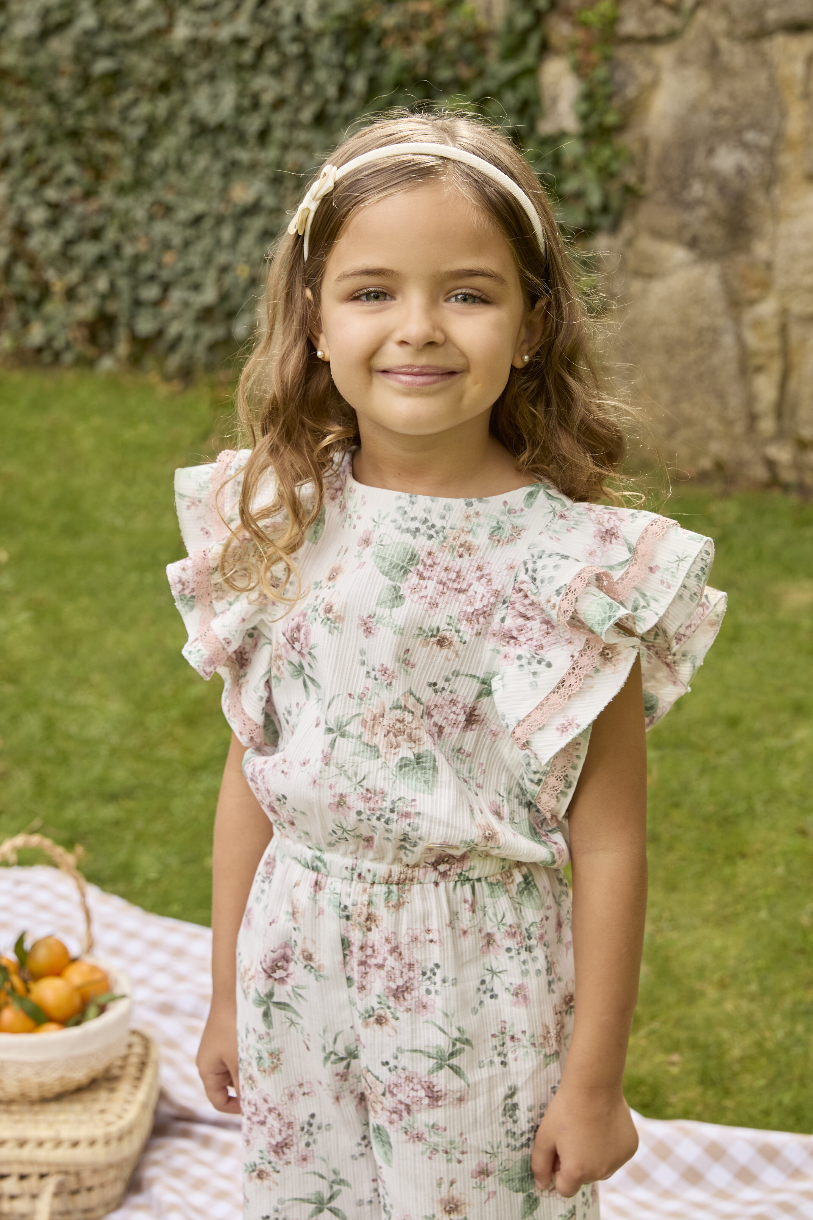 Macacões Compridos Infantil de Algodão com Estampado de Flores Martín Aranda Nude-5