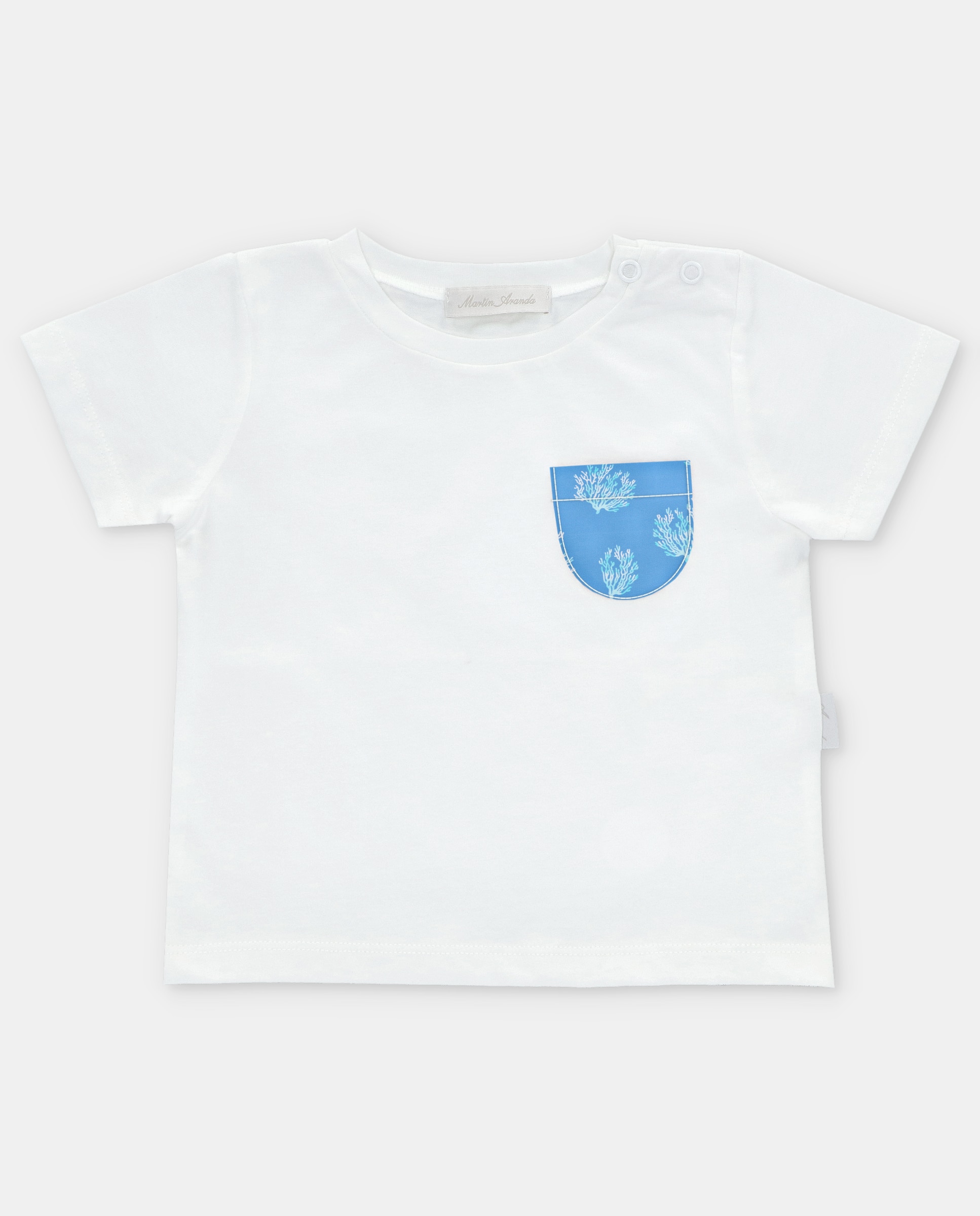 T-shirt para Bebé de Algodão com Bolso Microestampado de Fantasia Martín Aranda Branco-1