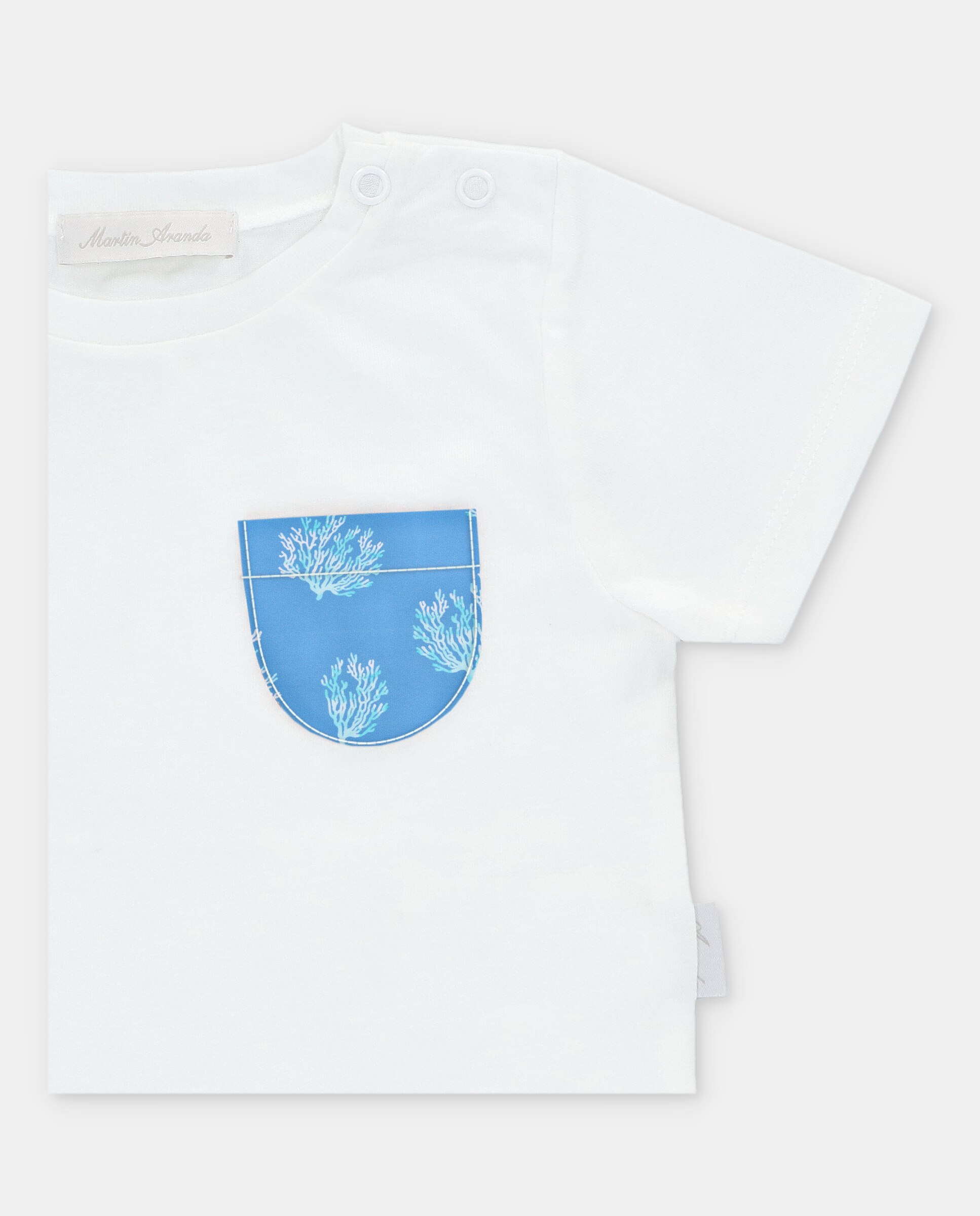 T-shirt de Algodão com Bolso Microestampado de Fantasia Branco-3