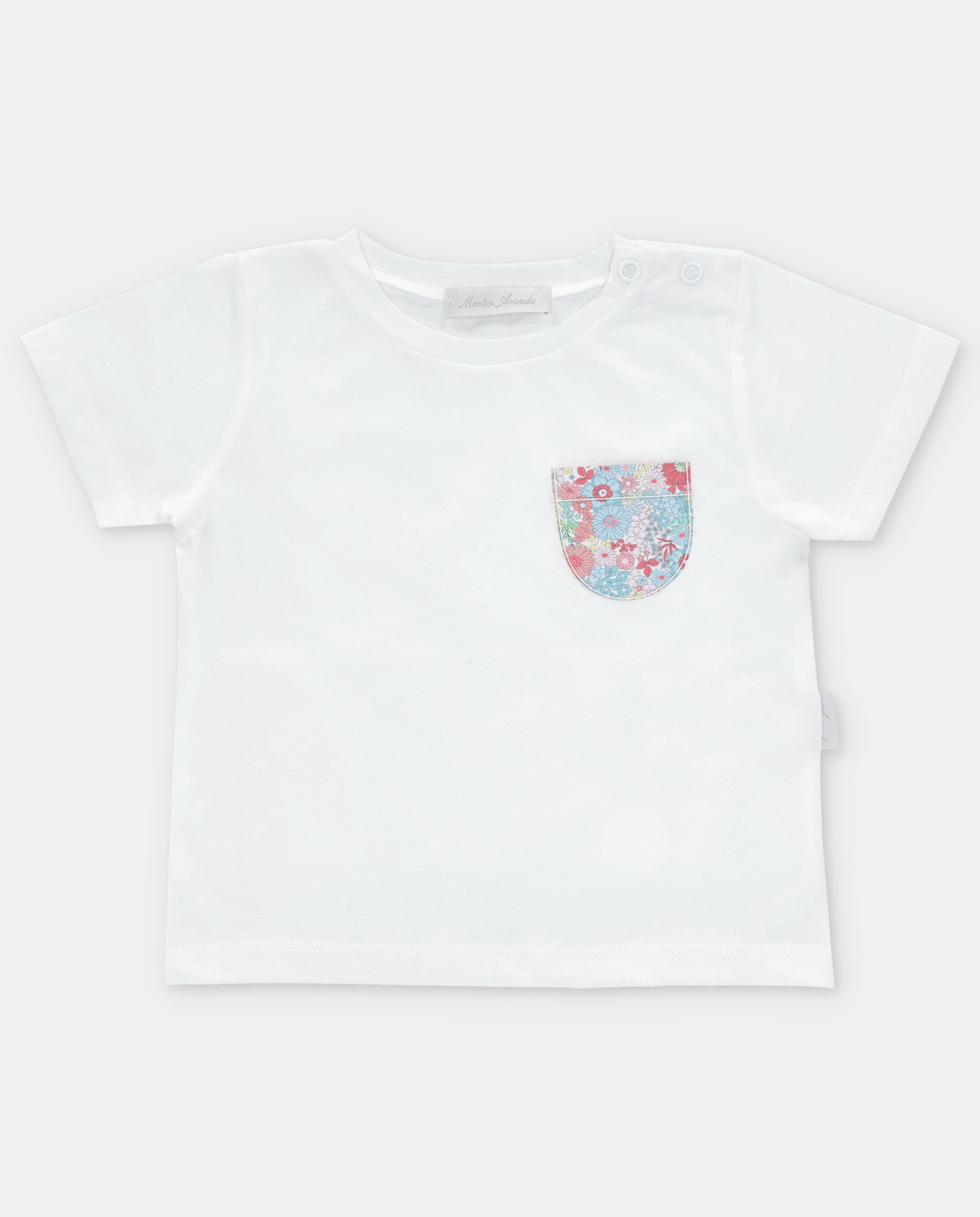 T-shirt para Bebé de Algodão com Bolso Microestampado de Fantasia Martín Aranda Branco-1