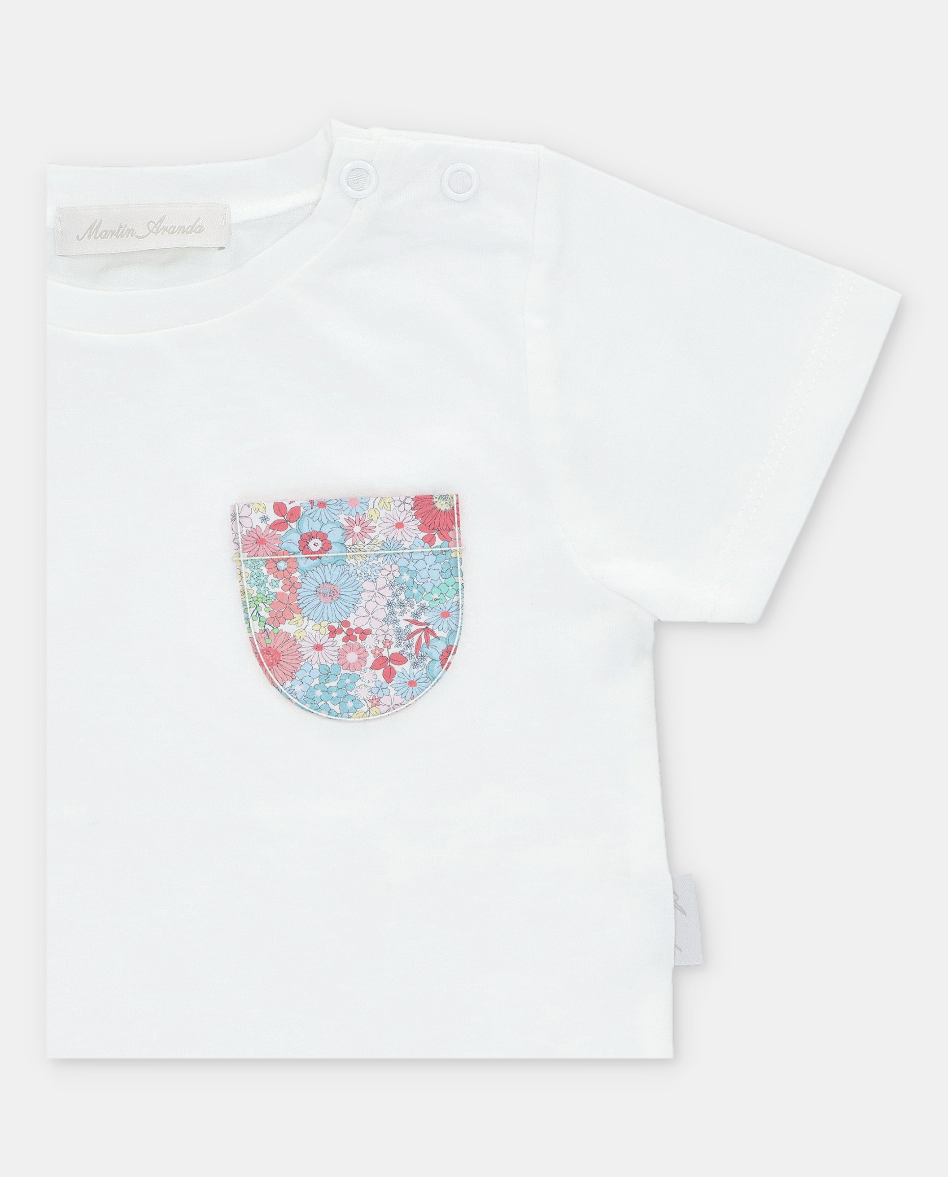 T-shirt de Algodão com Bolso Microestampado de Fantasia Branco-3