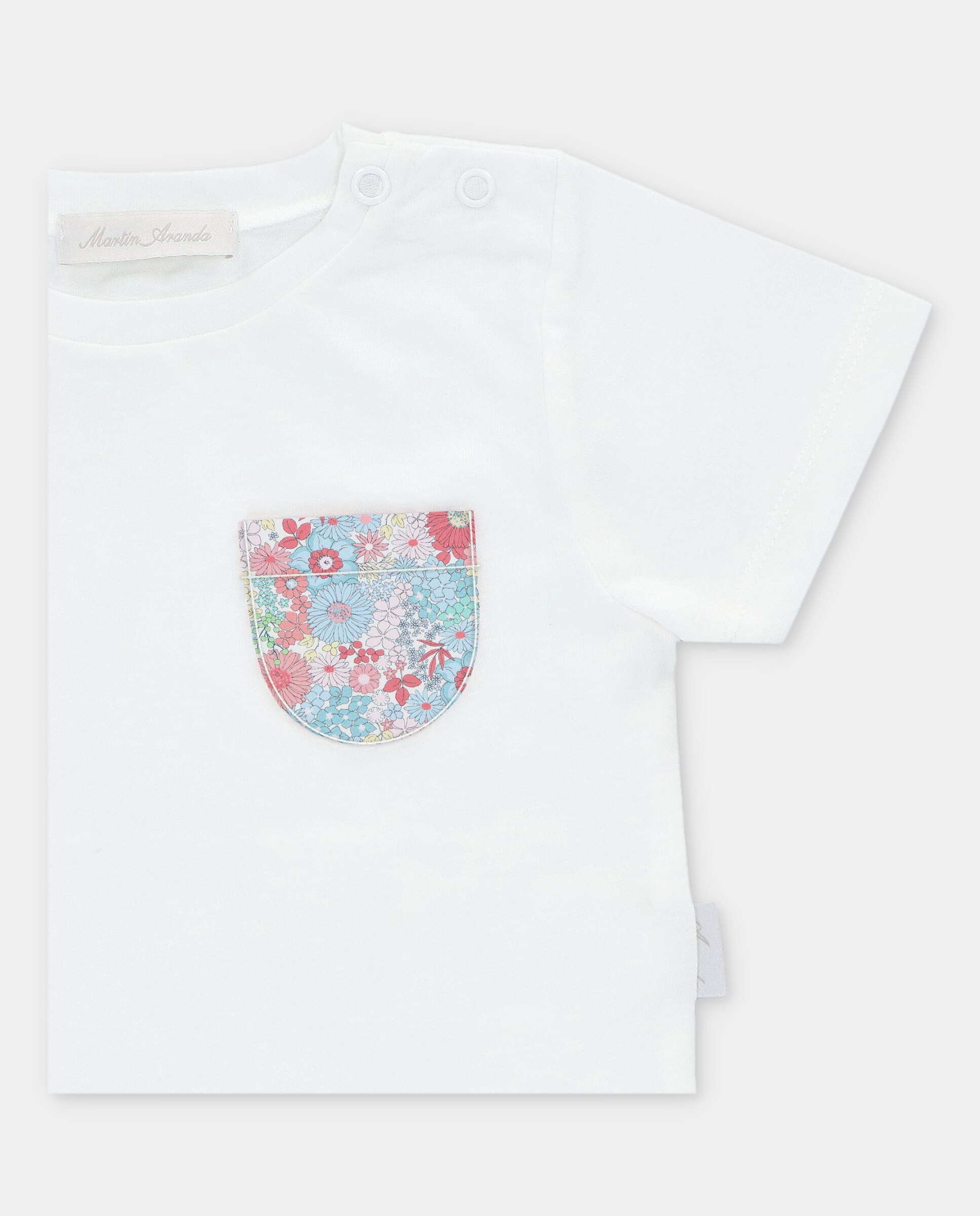 T-shirt de Algodão com Bolso Microestampado de Fantasia Martín Aranda Branco-3