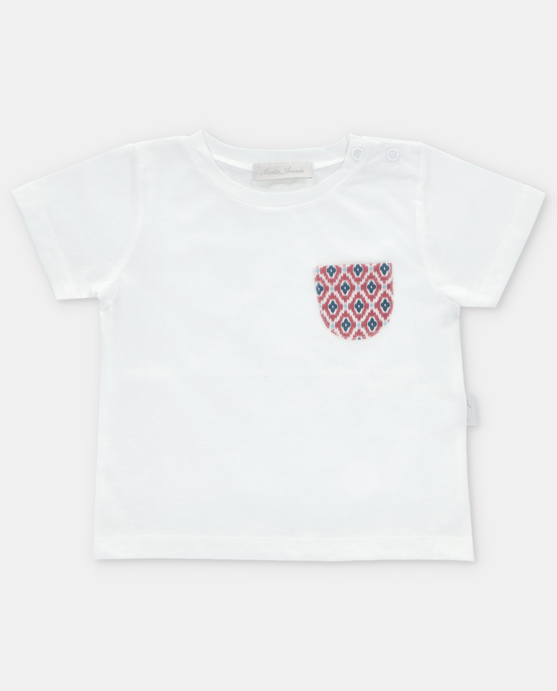 T-shirt de Algodão com Bolso Microestampado de Fantasia Branco-1