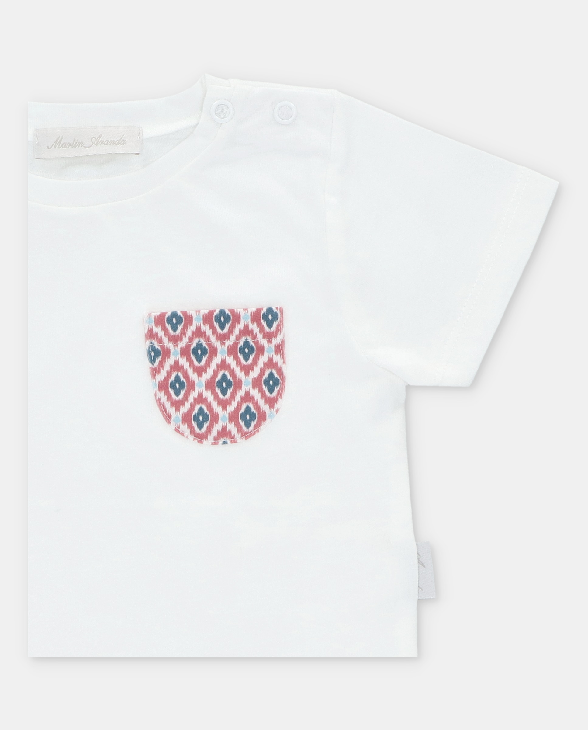 T-shirt de Algodão com Bolso Microestampado de Fantasia Branco-3