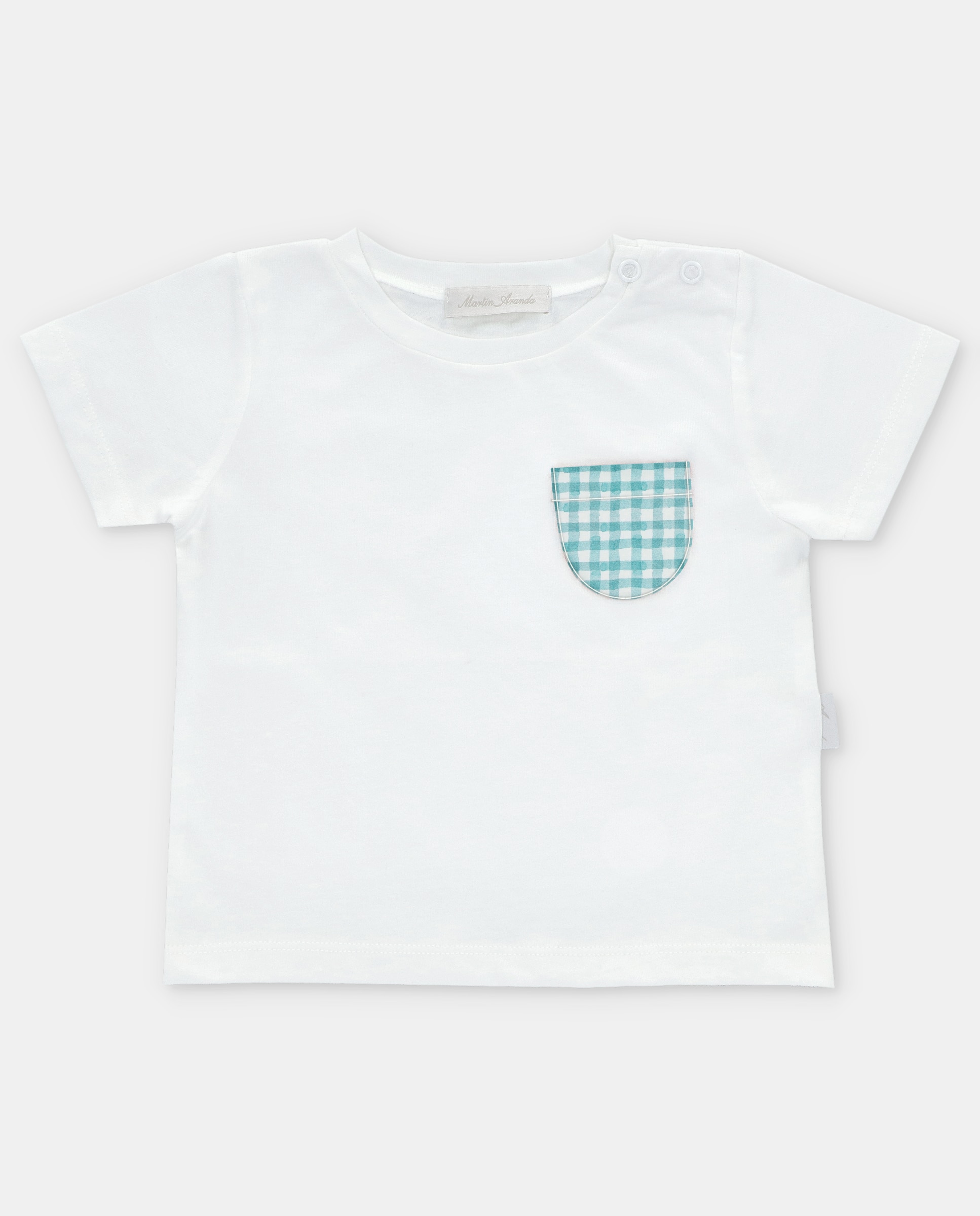 T-shirt para Bebé de Algodão com Bolso Microestampado de Fantasia Martín Aranda Branco-1