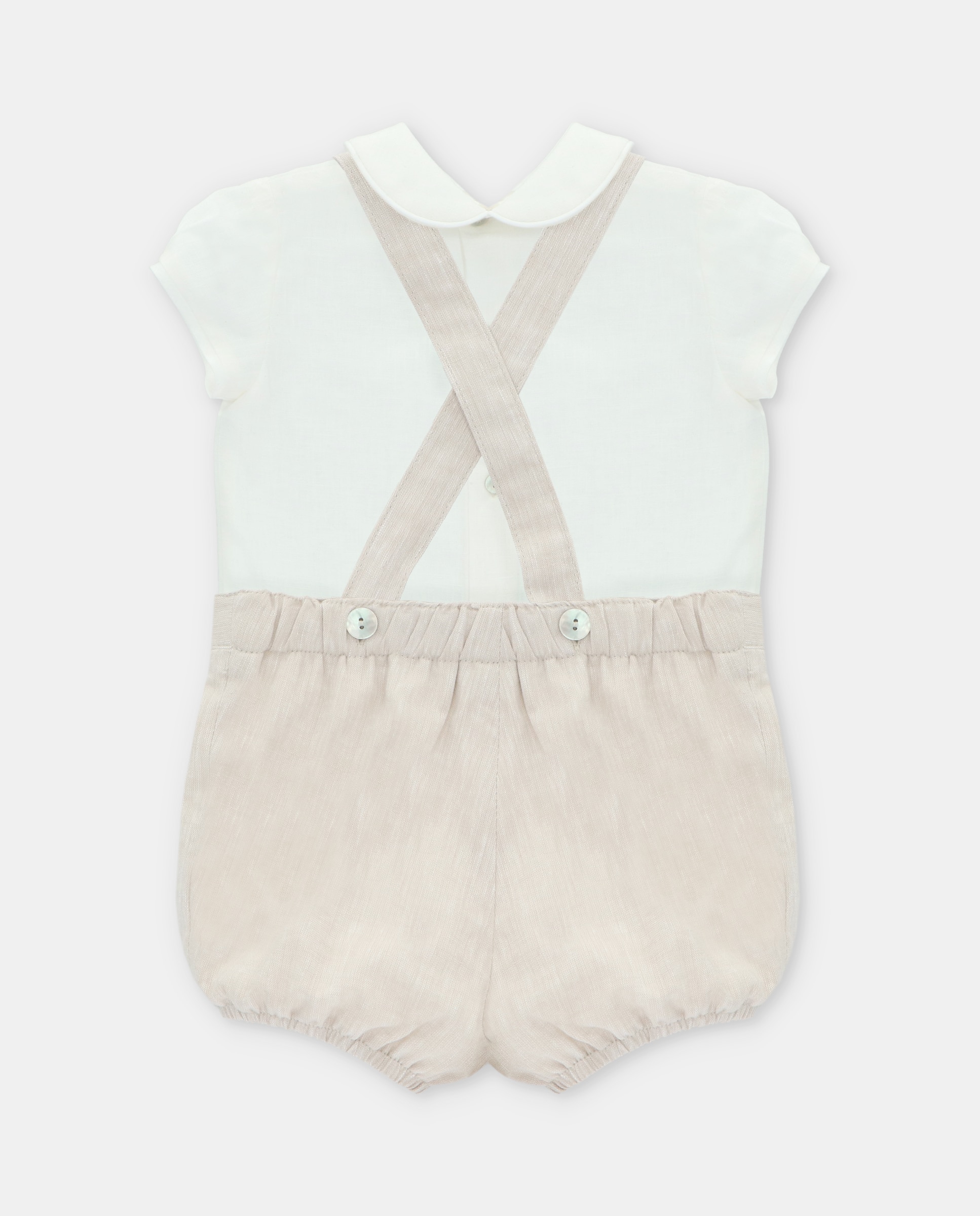 Conjunto de Algodão para Bebé de Camisa e Bombacha com Alças Castanho-claro-2