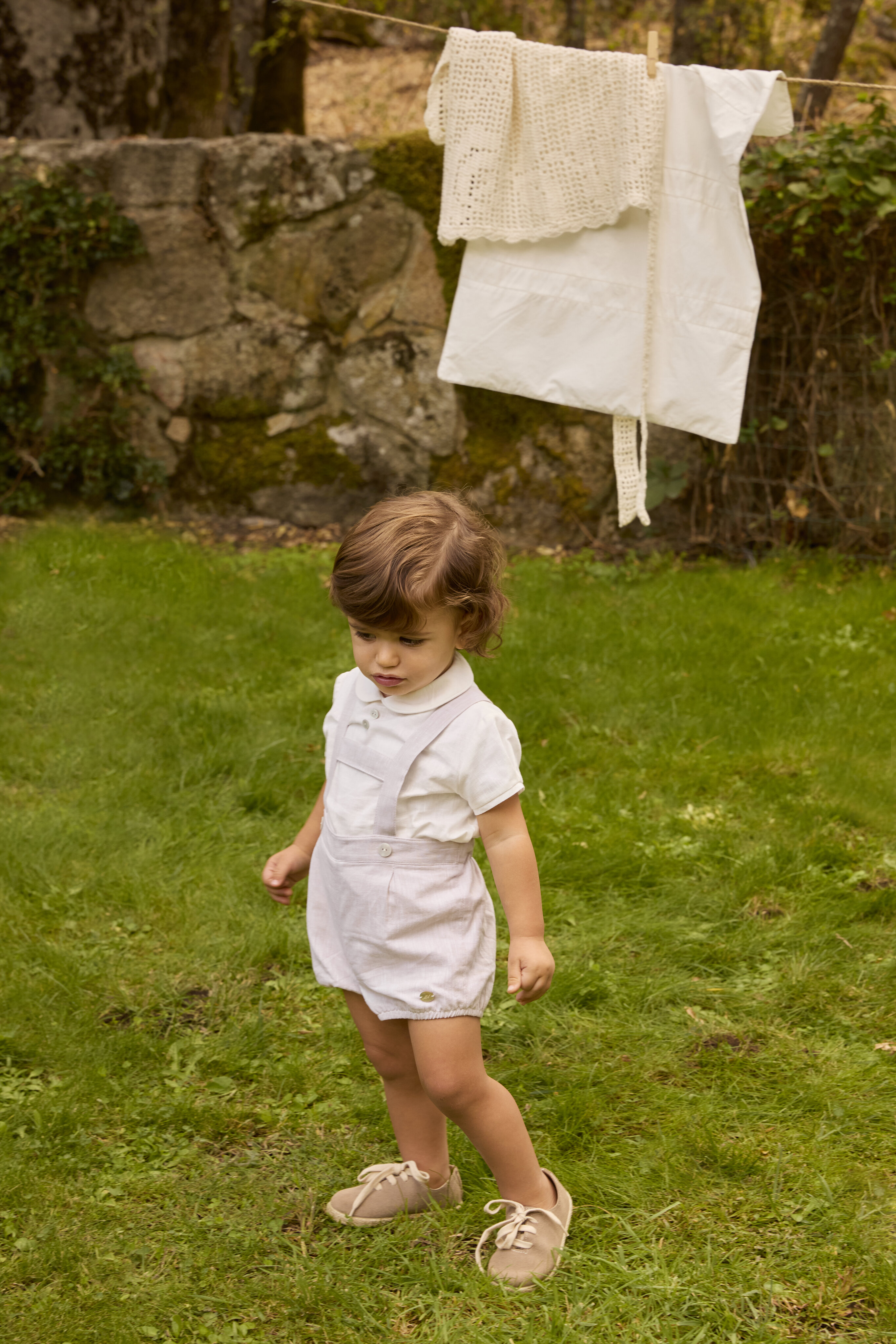 Conjunto de Algodão para Bebé de Camisa e Bombacha com Alças Castanho-claro-5