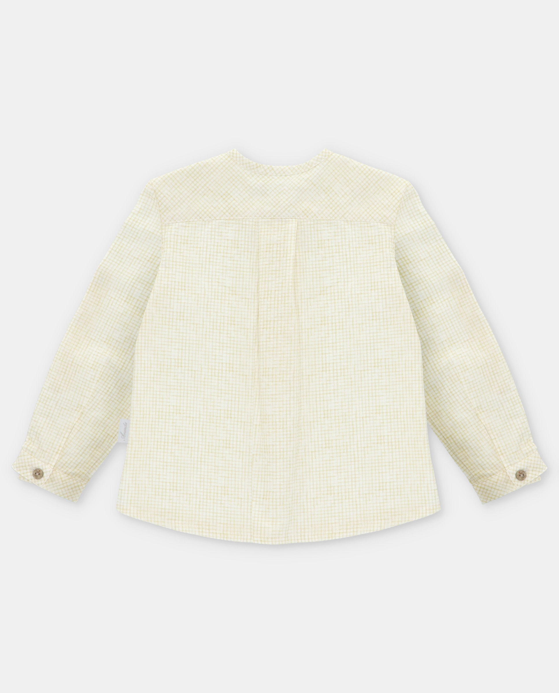 Camisa Infantil com Gola À Padre e Microestampado Aos Quadrados Martín Aranda Amarelo-2