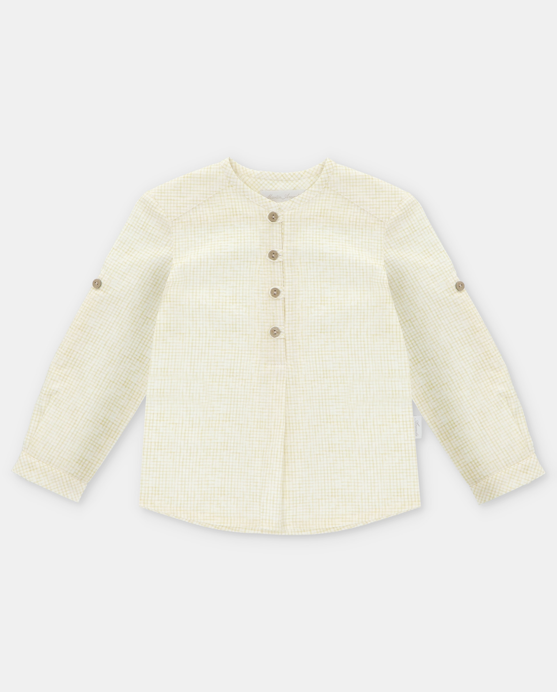 Imagem 0 de Camisa Infantil com Gola À Padre e Microestampado Aos Quadrados