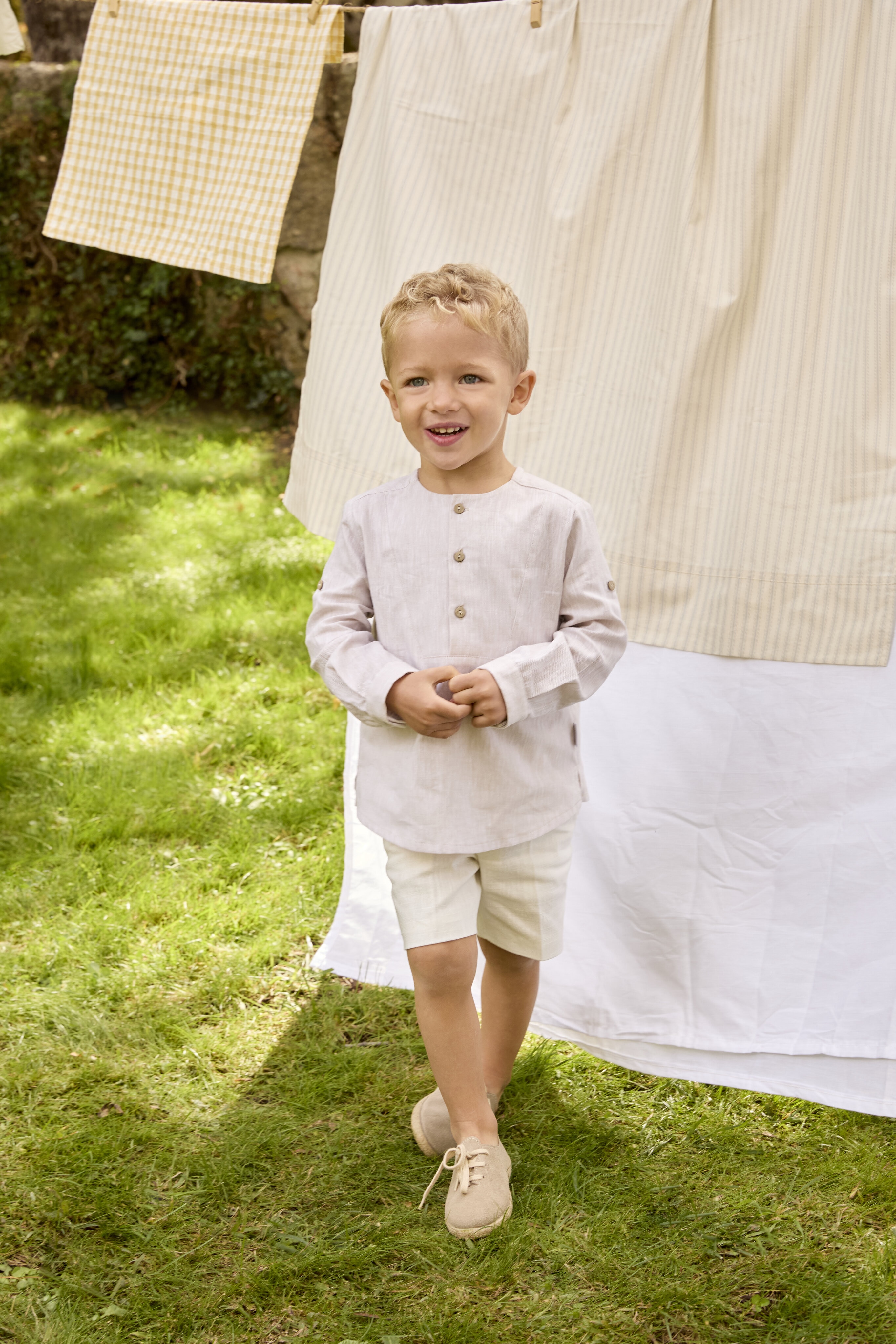 Conjunto Infantil de Camisa de Algodão e Calças de Linho Martín Aranda Castanho-claro-4