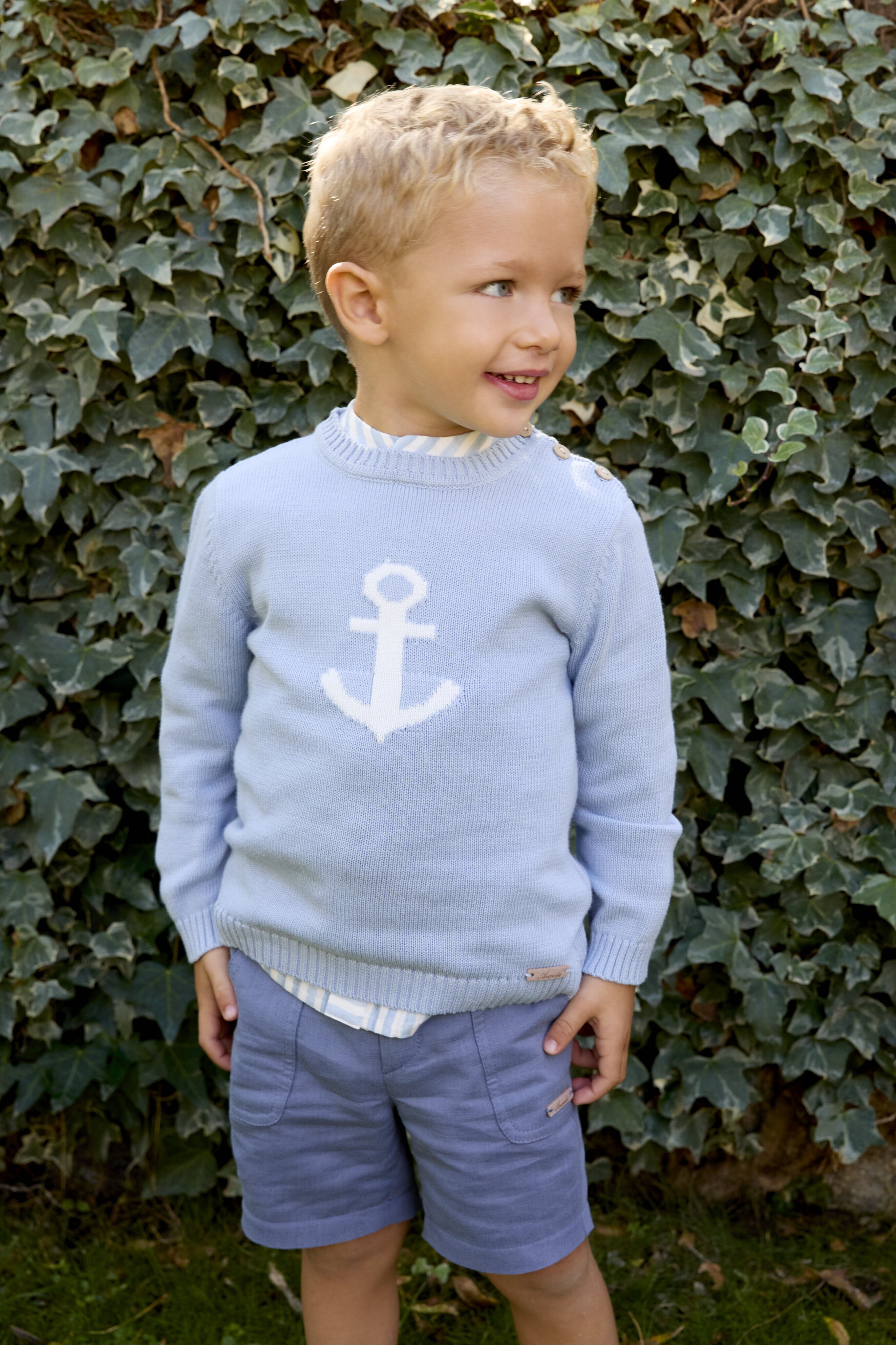Conjunto Infantil de Camisa Às Riscas e Calças Martín Aranda Azul-celeste-5