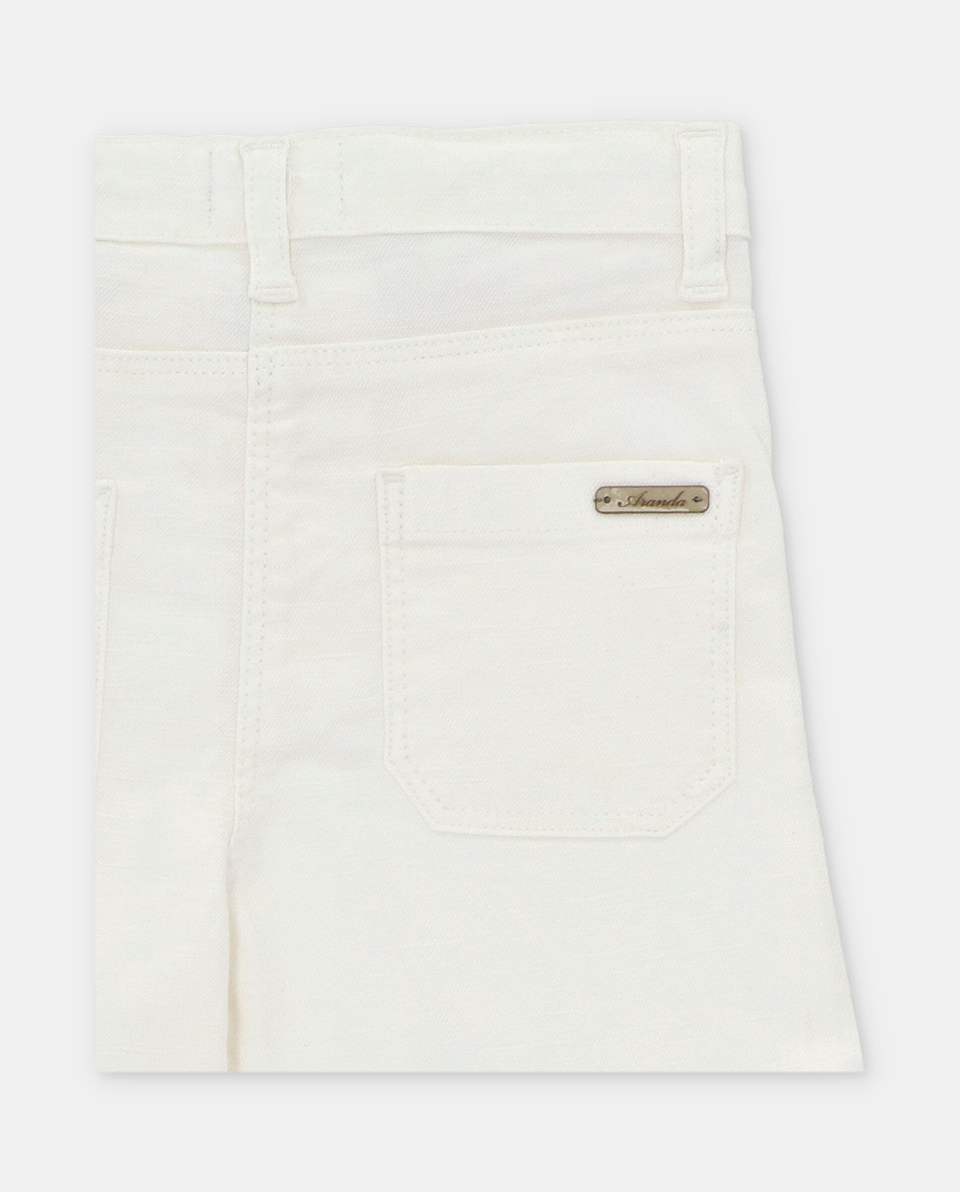 Calças de Tecido À Boca de Sino com Bolsos Cinco Bolsos Martín Aranda Natural-3