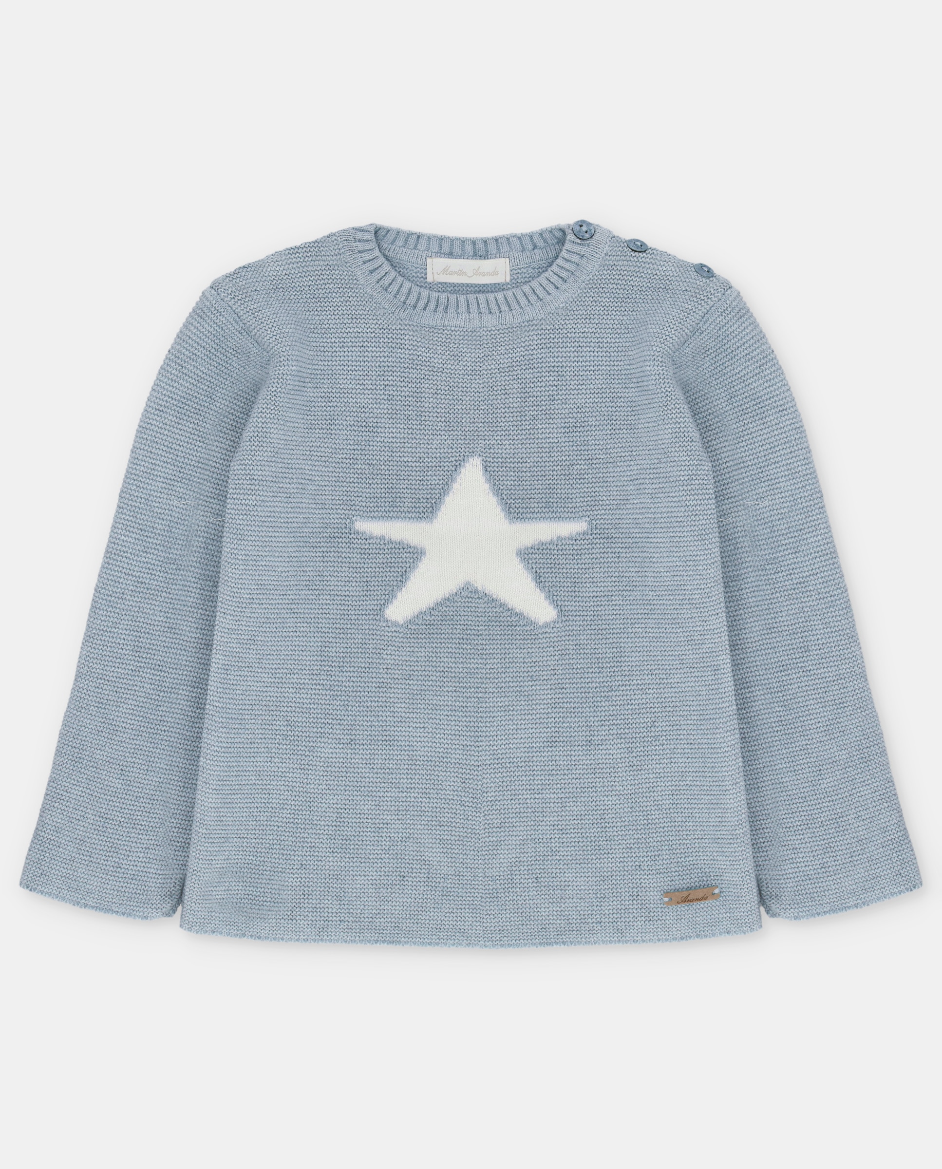 Camisola para Bebé com Gola Redonda e Desenho Frontal Martín Aranda Azul-claro-1